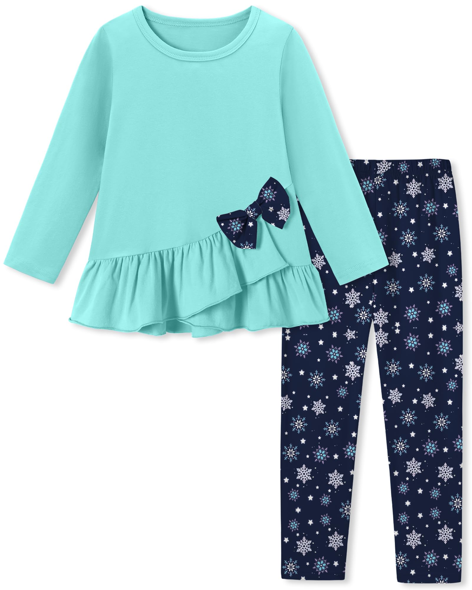 Toddler Girl Clothes 18M-8T Girls Fall Winter Outfit, Long Sleeve Ruffle Bowknot Top + Floral Pants 2Pcs Clothing Set