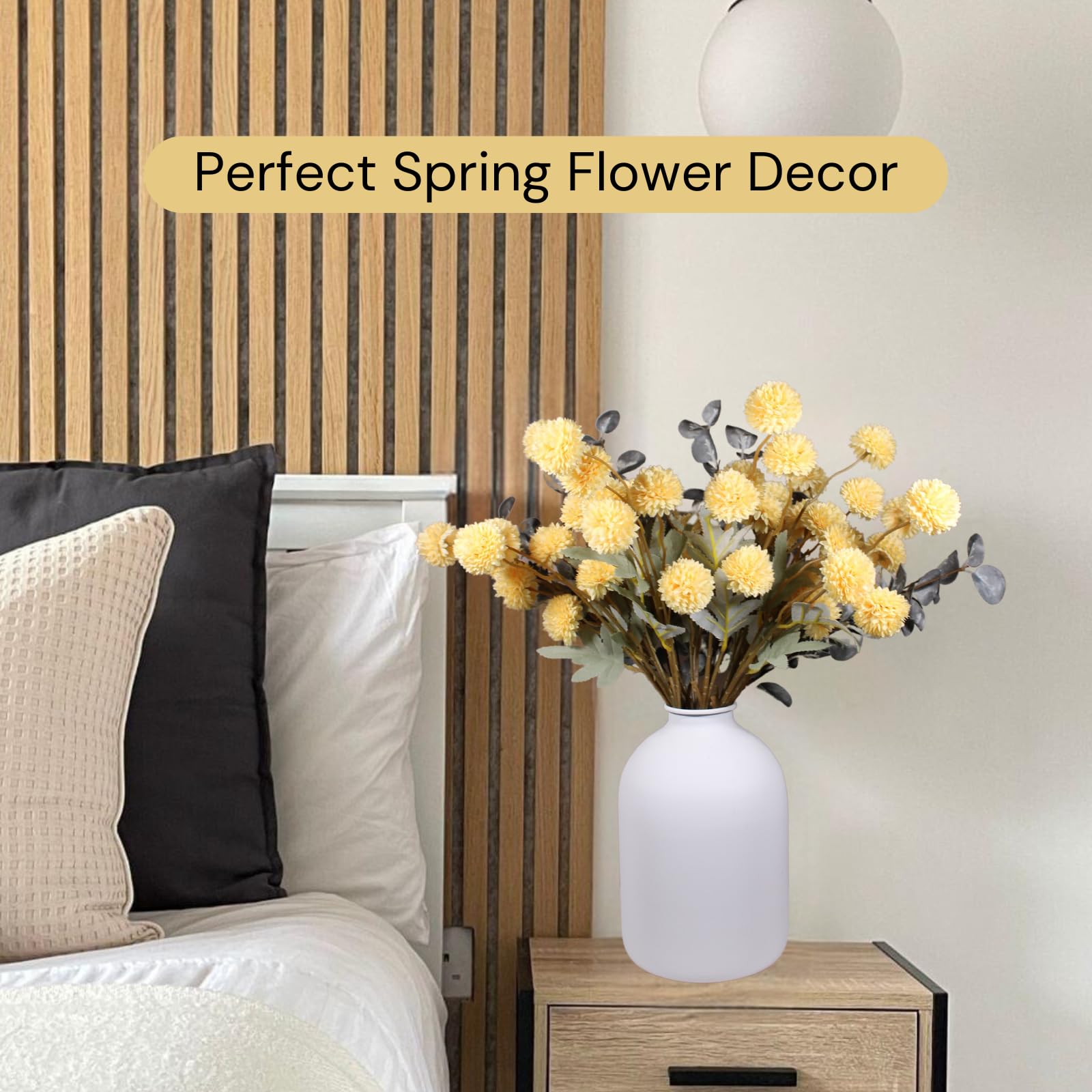 Fall Flowers, Burnt Orange Faux Kiku Flowers Artificial 10 Stems + Eucalyptus, Fake Silk Mums Fall Floral Centerpiece, Autumn Decor, Terracotta Mini Balls Faux Stems For Vase, Decoración de Otoño