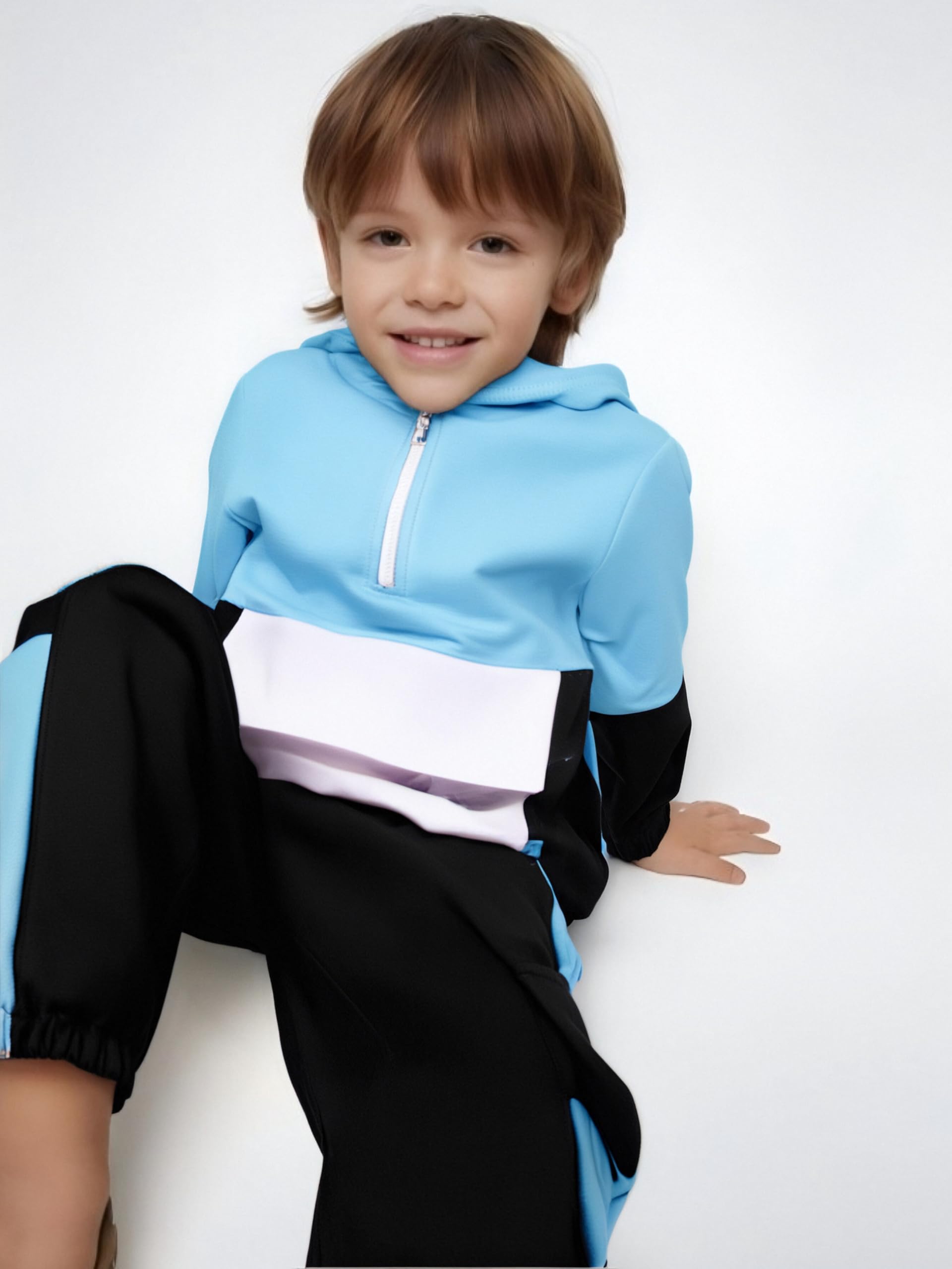 Boys Clothes Kids Little Boy Color Block Half Zip Hoodie & Jogger Pants Outfit Set,4-12 Years