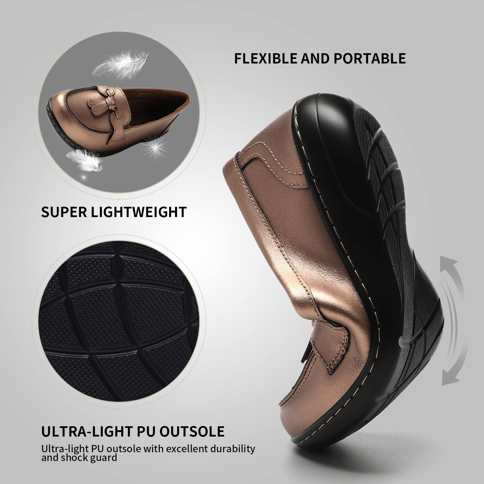 Artisure Women's Classic Comfort Leather Loafers Casual Slip-Ons Stylish Tassel Dress Shoes Cute Work Office Flats Everyday Walking Shoes