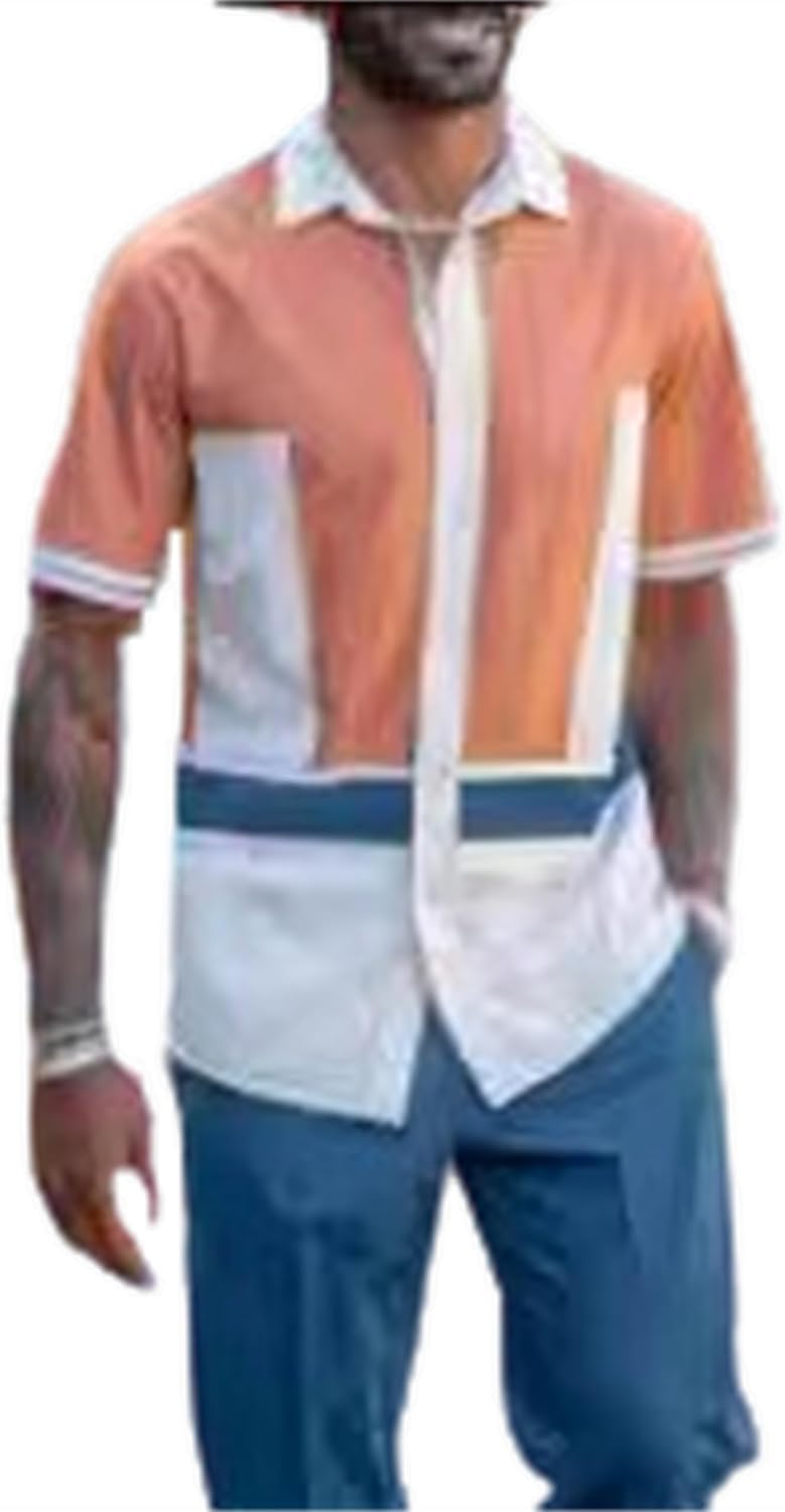 TIFIYA Men's Short Sleeve 2 Piece Leisure Suits,Shirts and Pants Set,Fashion Gentleman Attire Outfits S-5XL