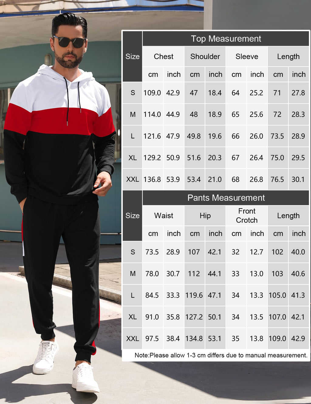 Babioboa Men's Tracksuit 2 Piece Color Block Hoodie Set Pullover Sweatshirt and Jogging Sweatpants Athletic Sweatsuits Set