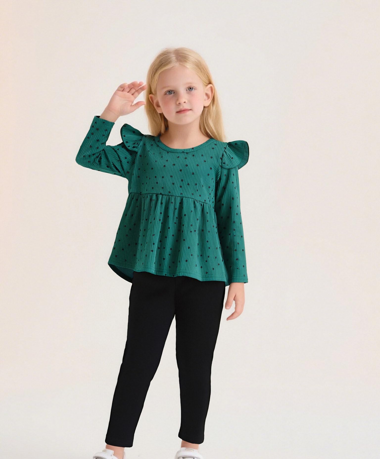 Toddler Girl Clothes Ruffle Long Sleeve Heart Print Tops and Pants 2PC Little Girl Winter Outfits Size (4-7T)