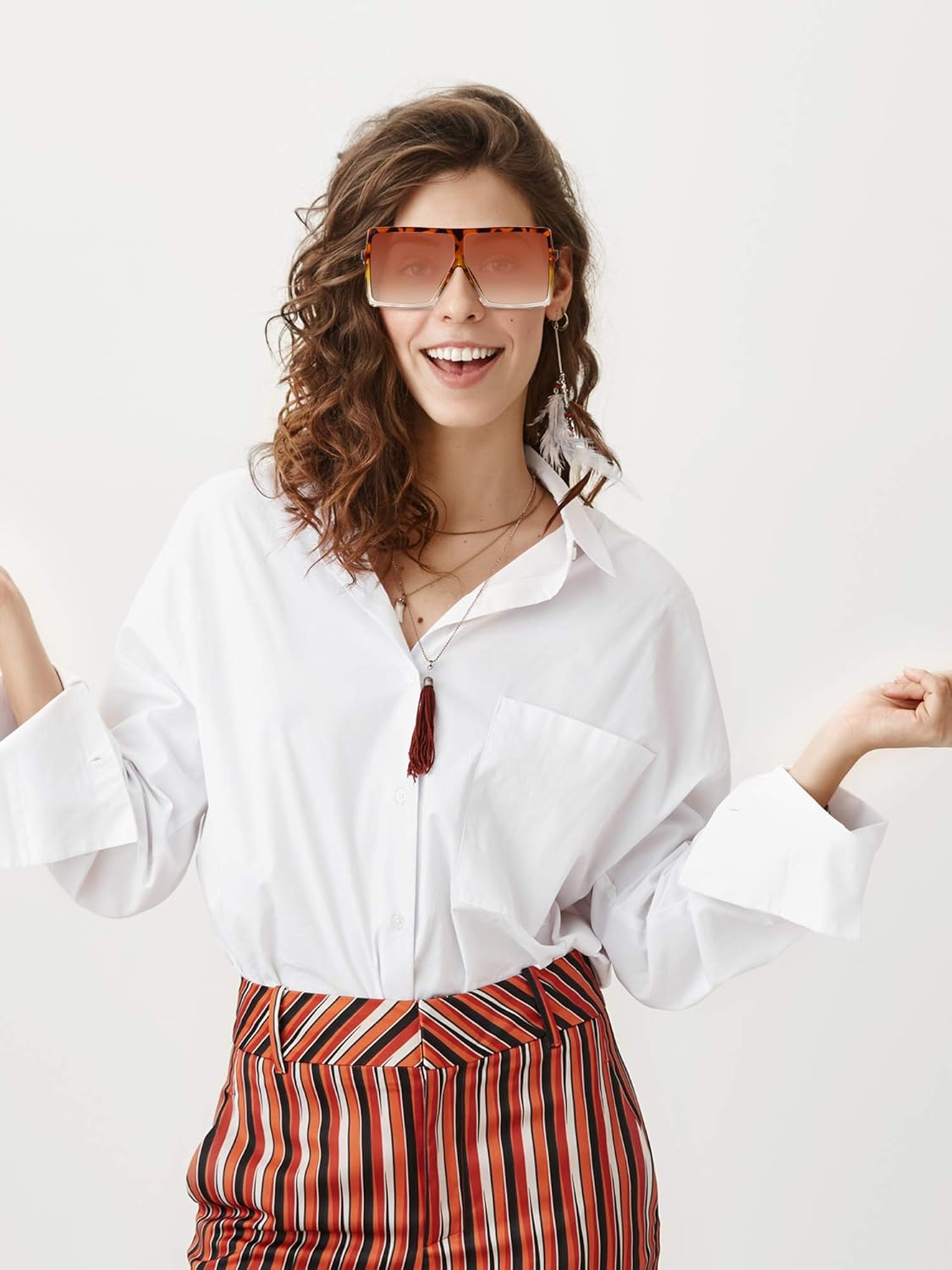 3 Pieces Oversized Square Sunglasses Flat Top Fashion Oversized Shades for Women