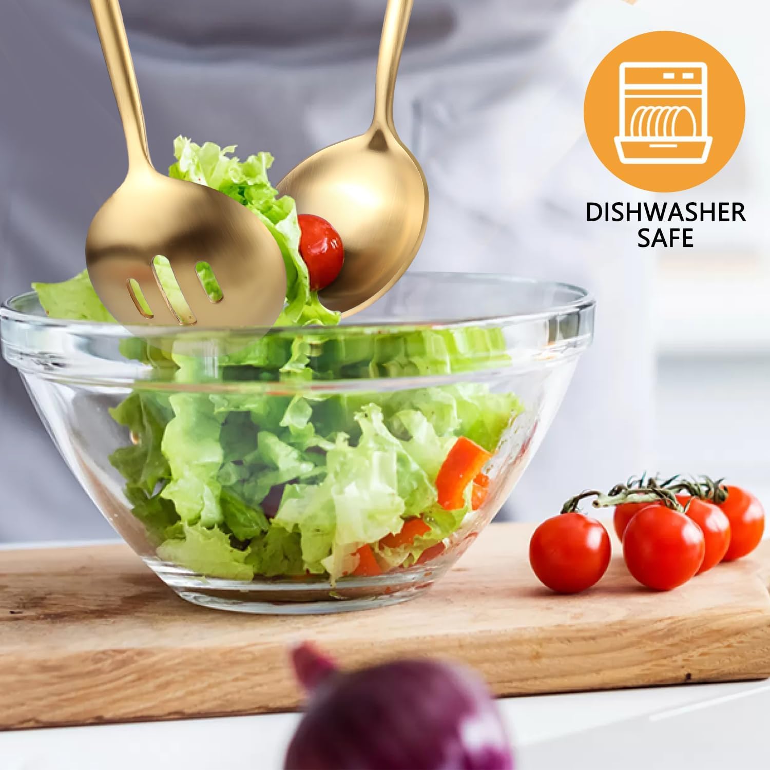 Gold Stainless Steel Serving Utensils Set, 5 Pcs - 10.8 Inch Serving Fork, 10.3 Inch Slotted Spoon, Sugar Spoon, Butter Knife for Buffet