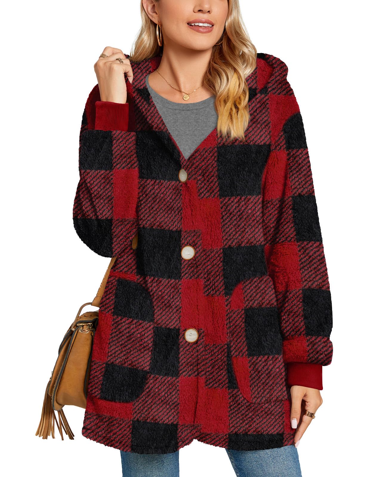 Bestbee Warm Fleece Jackets for Women, Fuzzy Hooded Casual Coats Lidies 2025 Cardigan Sweaters Outerwear with Pockets