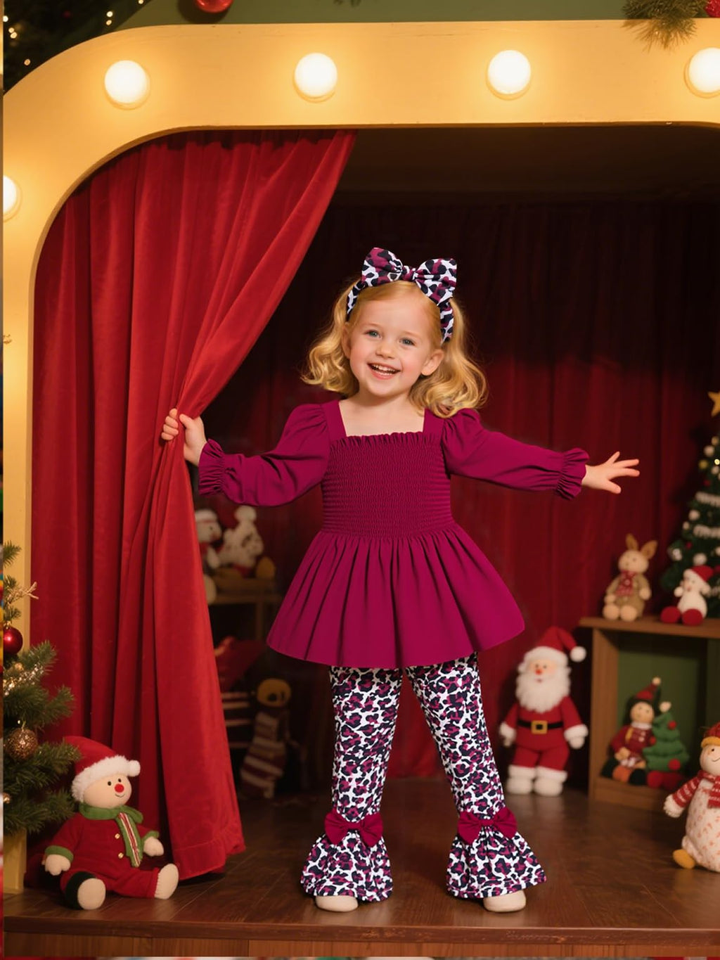 UNICOMIDEA Girls Clothes Set Shirt Top and Flare Pants with Bowknot 2-5T Kids 3 Piece Outfit For Girl