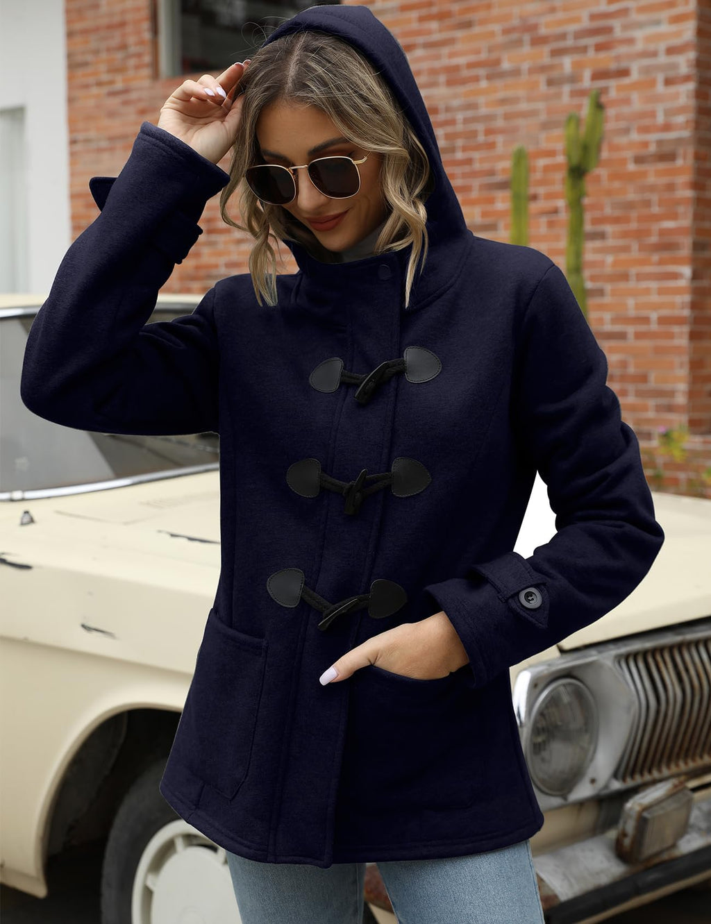 Gihuo Winter Jackets for Women Sherpa Lined Jacket Women Duffle Toggle Coat Hooded Fleece Jacket