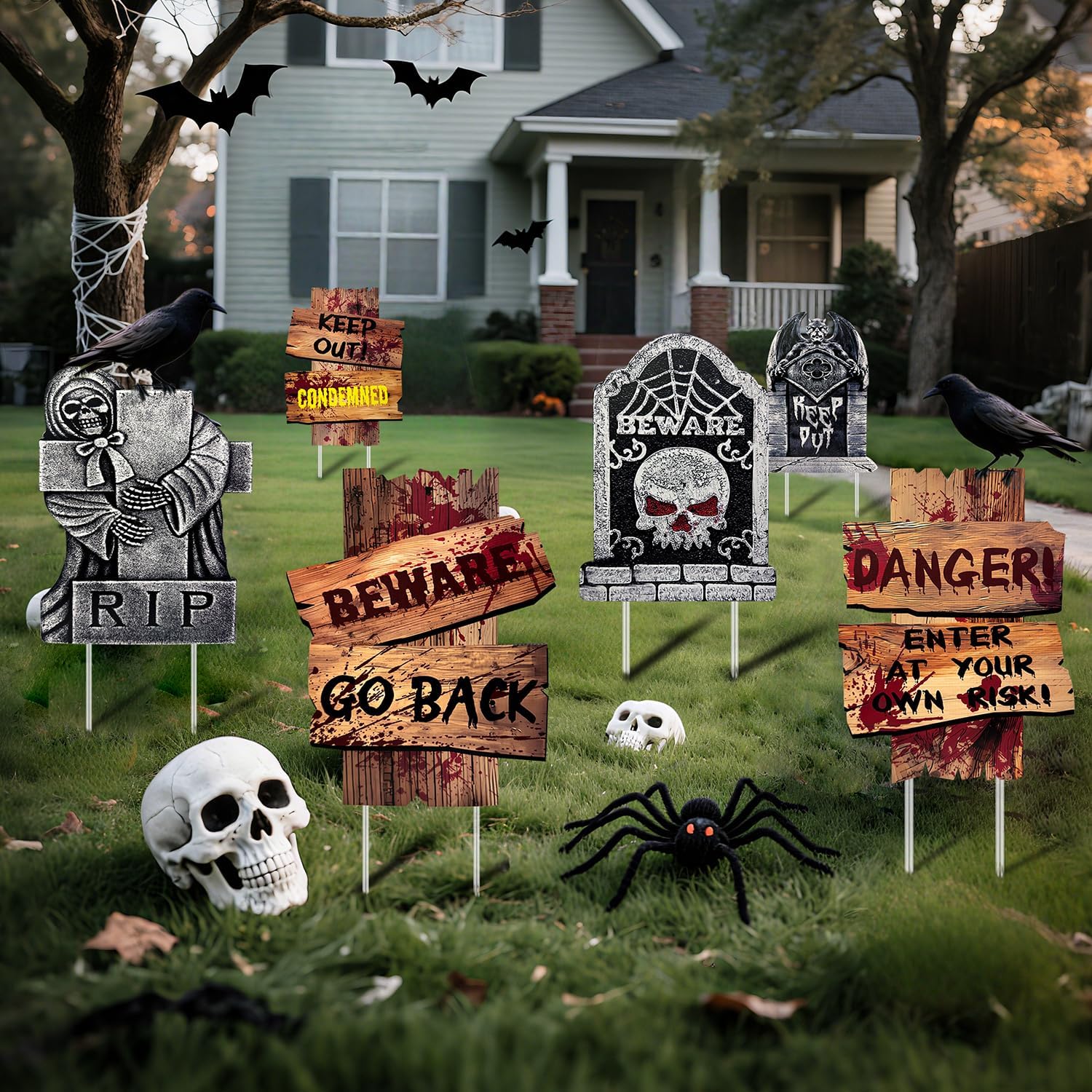Halloween Decorations Outdoor, 6 Pack Realistic Corrugated Plastic Tombstones and Scary Graveyard Signs with Stakes, Scary Lawn Decor for Vampire Graves, Garden, Home and Party