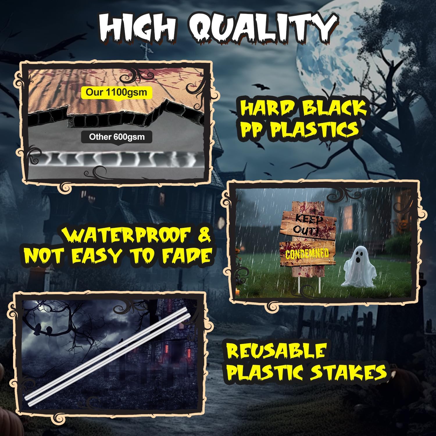 Halloween Decorations Outdoor, 6 Pack Realistic Corrugated Plastic Tombstones and Scary Graveyard Signs with Stakes, Scary Lawn Decor for Vampire Graves, Garden, Home and Party