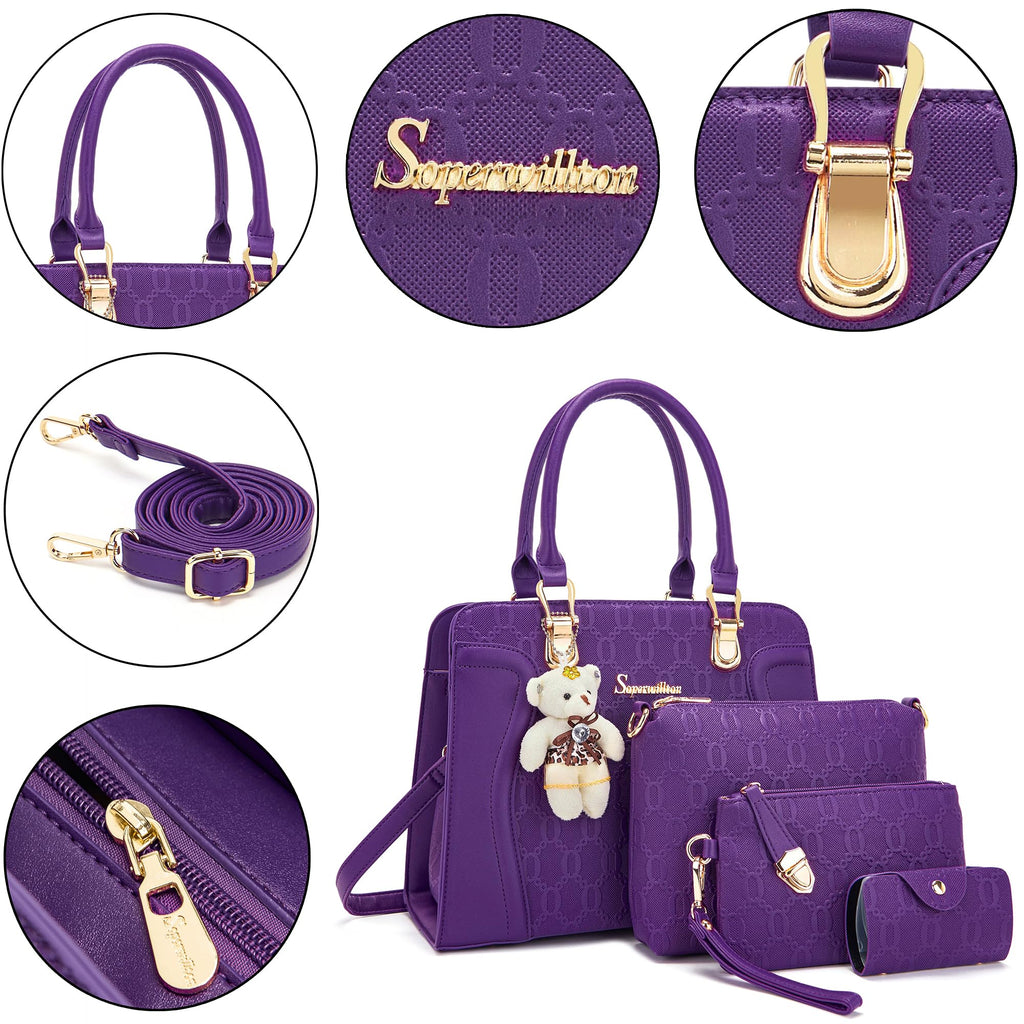 Women's Fashion Handbags Tote Bags Shoulder Bag Top Handle Satchel Purse Set 4pcs