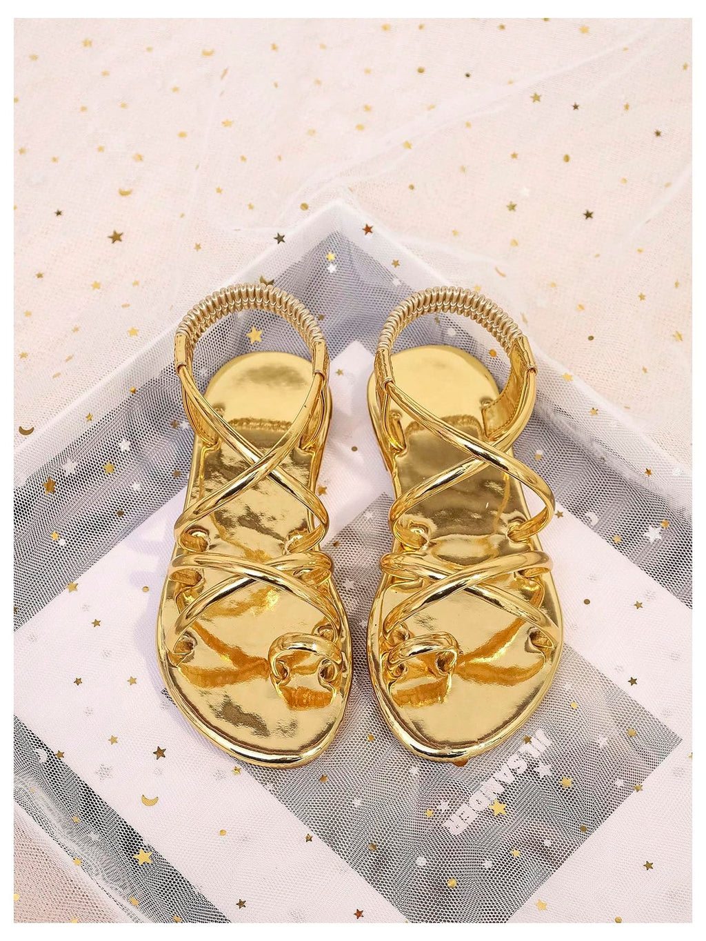 GORGLITTER Girl's Metallic Strappy Flat Sandals Dressy Toe Ring Ankle Strap Cute Slio on Shoes