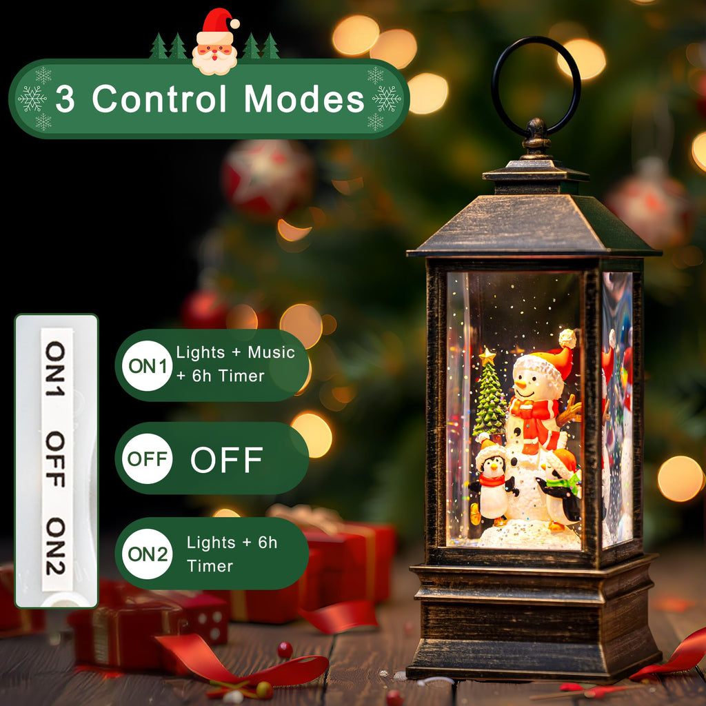 Fall Snow Globe Lantern with Autumn Turkey and Pumpkins Thanksgiving LED Decor for Home, Indoor Tabletop Centerpiece with Glitter Flakes, Harvest Light Decorations