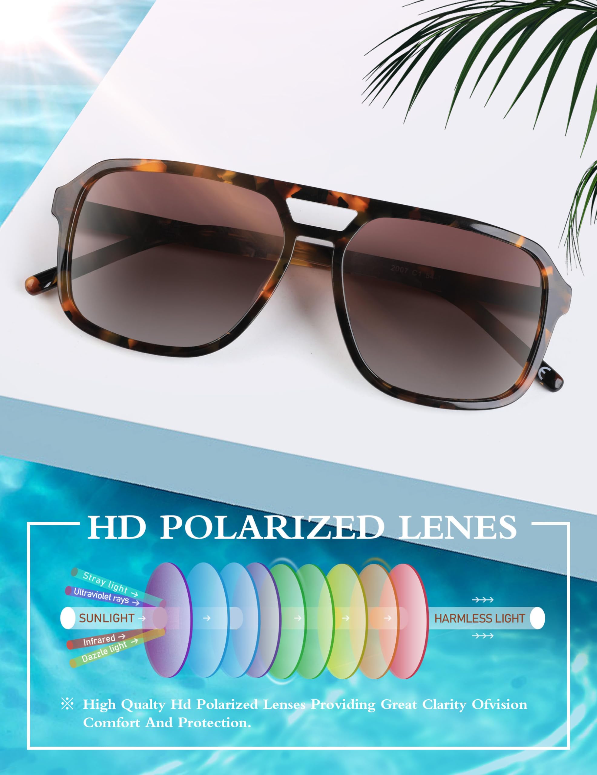 BIRCEN Women Polarized Acetate Sunglasses: Fashion Square Aviator Shades UV Protection for Trendy Laides Travel Beach Outdoor