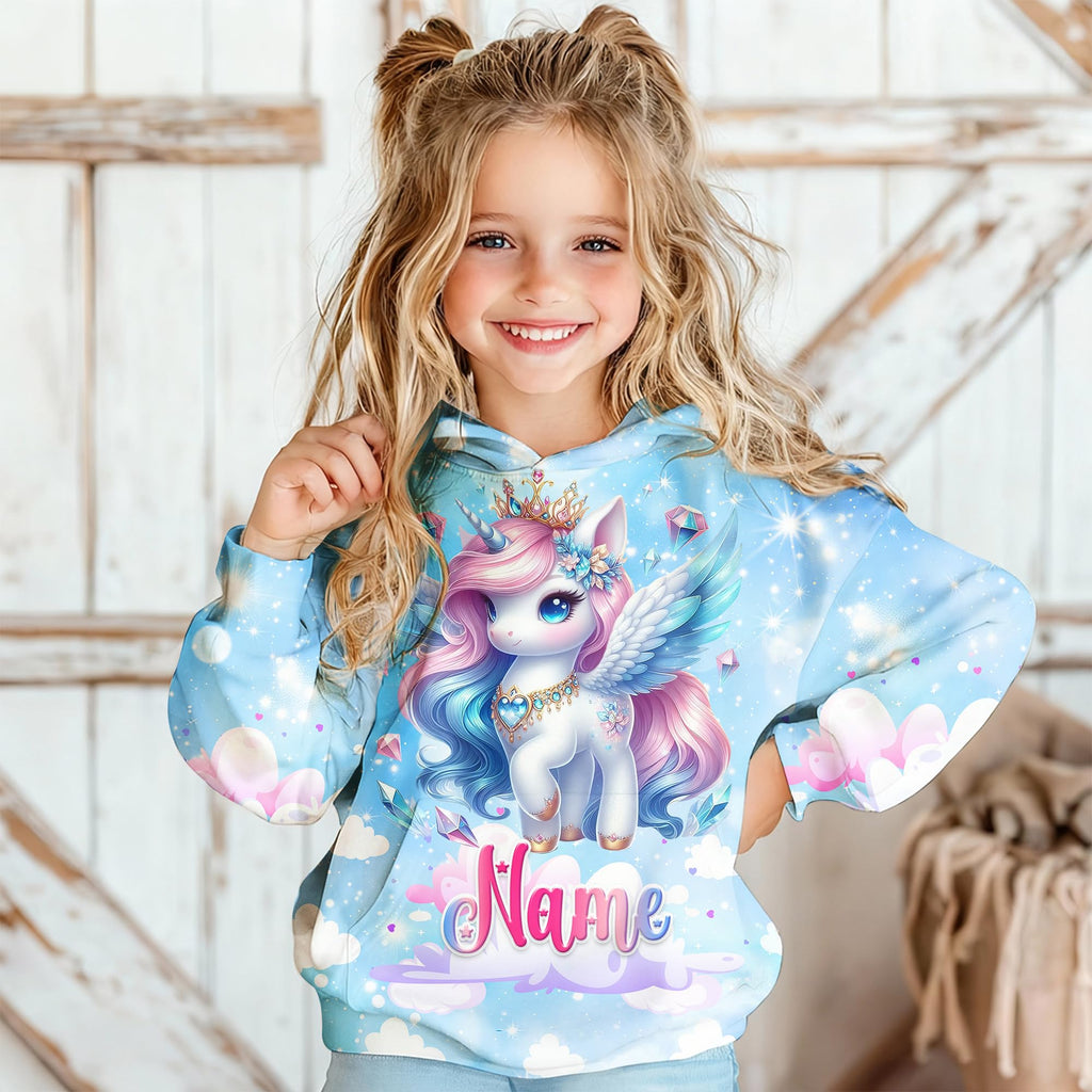 Hoodies for Girls Custom Sweatshirts with Name, Kids Pullover with Pocket, Comfy Graphic Hoodies for Daughter