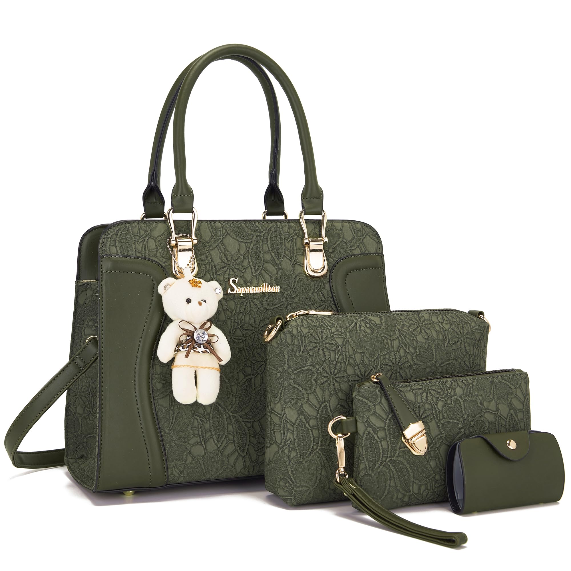 Women's Fashion Handbags Tote Bags Shoulder Bag Top Handle Satchel Purse Set 4pcs