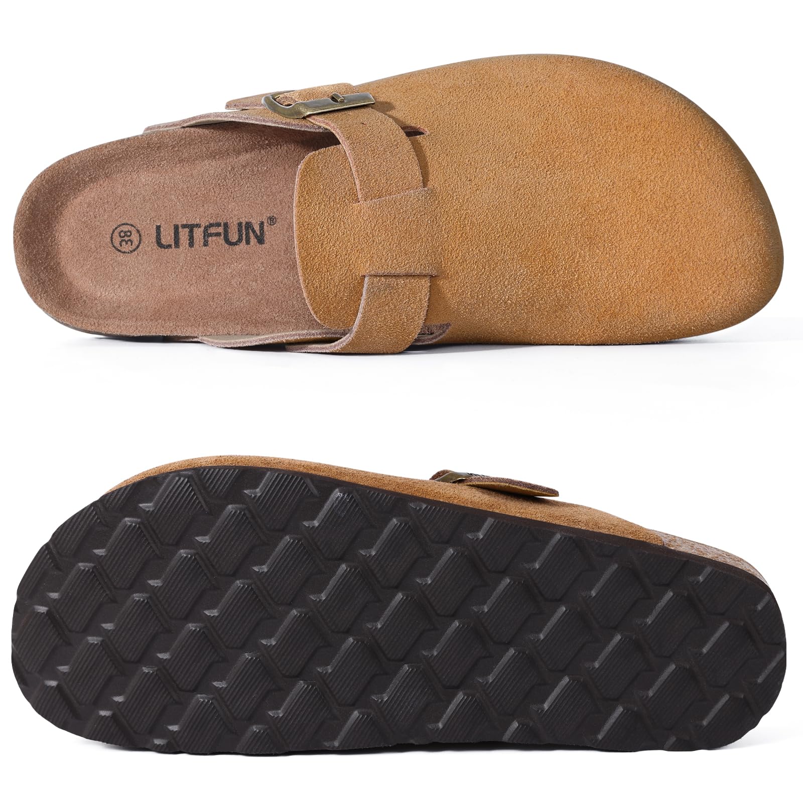 Litfun Women's Genuine Suede Clogs Soft Footbed Leather Potato Shoes Comfort Slip On Clogs with Arch Support