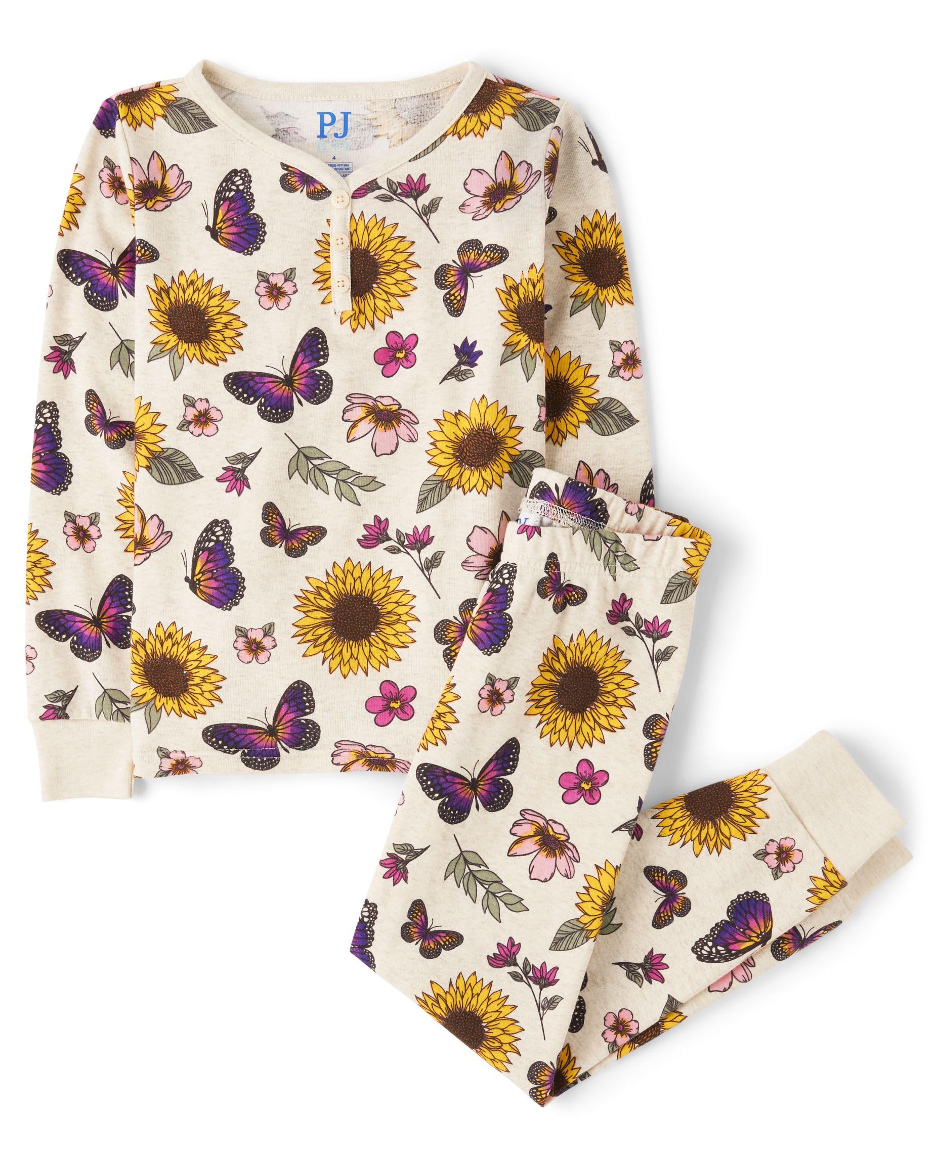 The Children's Place Girls' 100% Cotton Long Sleeve Top and Pants, 2 Piece Pajama Set