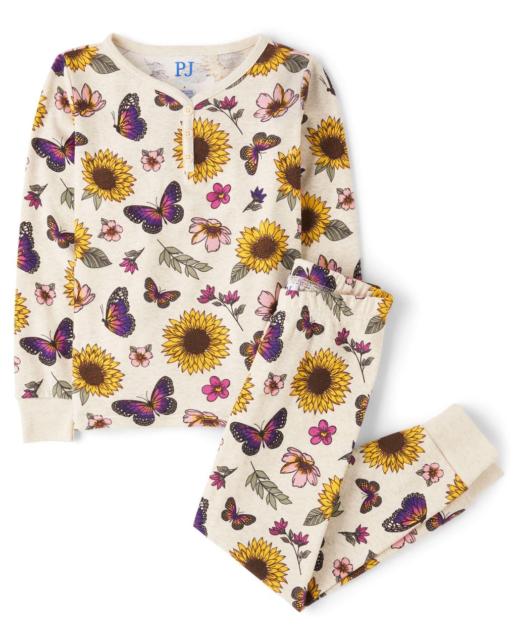 The Children's Place Girls' 100% Cotton Long Sleeve Top and Pants, 2 Piece Pajama Set