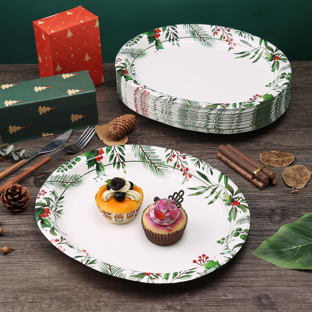 50 Pack Oval Thanksgiving Plates 12 x 10 Inch Thanksgiving Paper Plates Heavy Duty - Large Disposable Dinner Platters,Turkey Pumpkin Autumn Fall Harvest Thanksgiving Party Decor