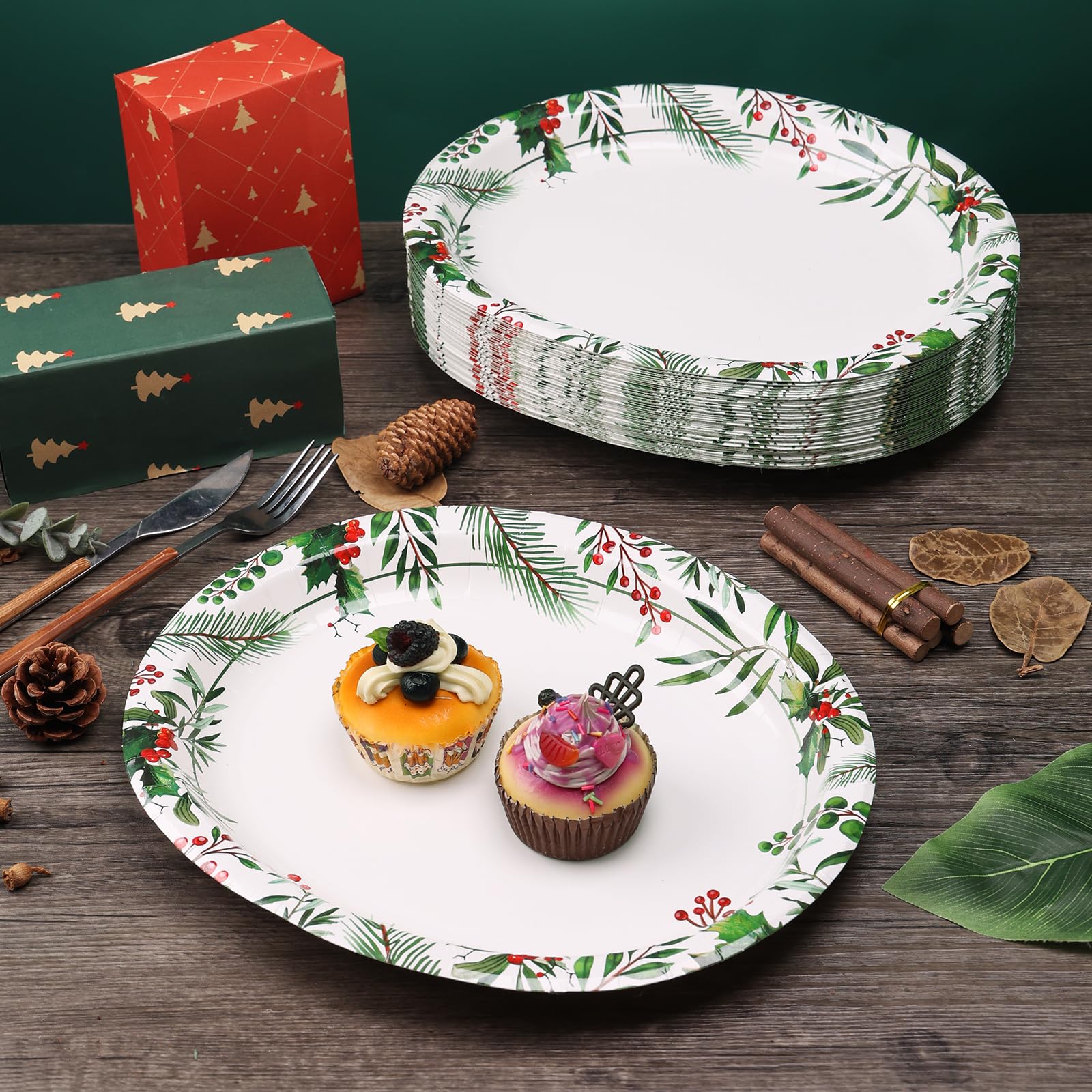 50 Pack Oval Thanksgiving Plates 12 x 10 Inch Thanksgiving Paper Plates Heavy Duty - Large Disposable Dinner Platters,Turkey Pumpkin Autumn Fall Harvest Thanksgiving Party Decor