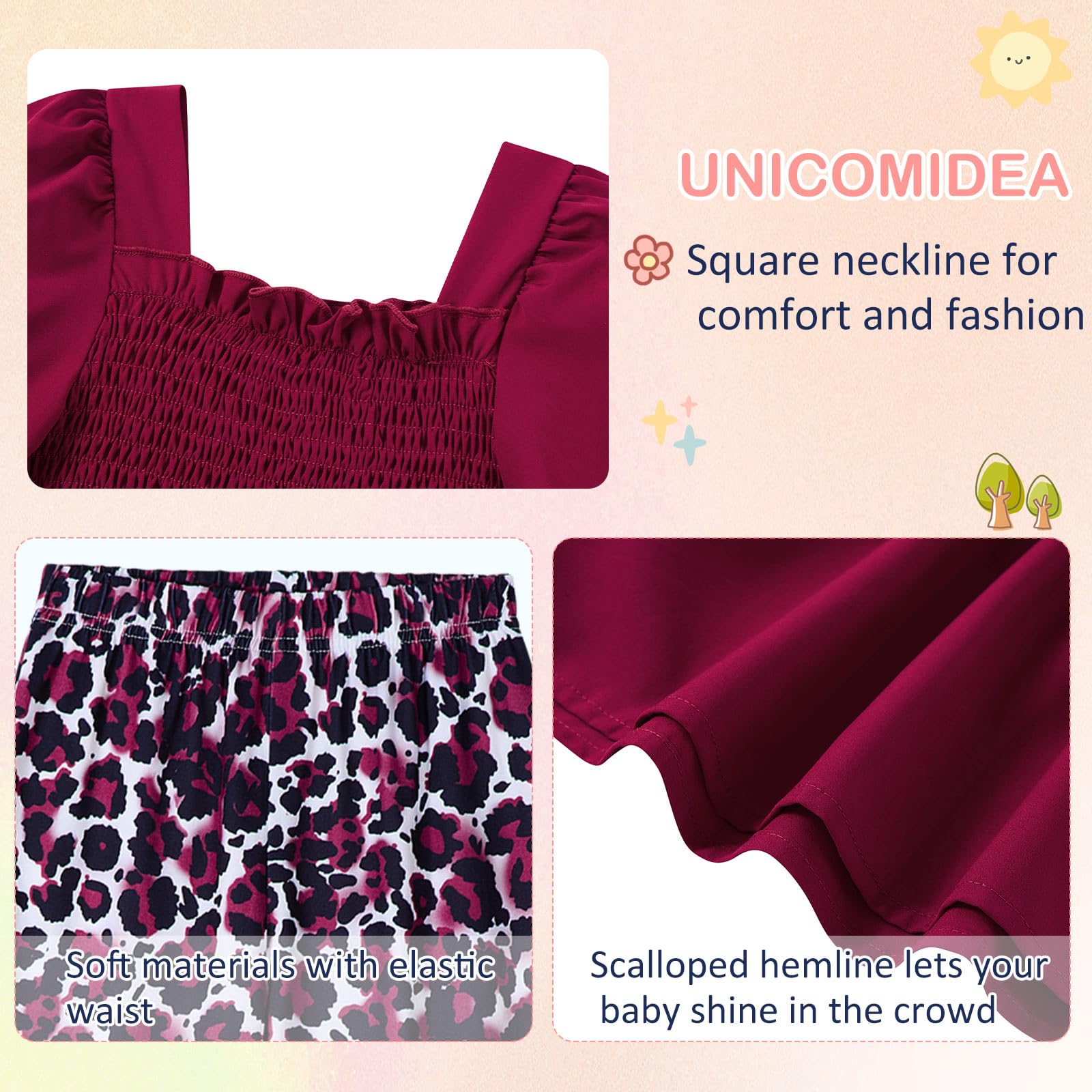 UNICOMIDEA Girls Clothes Set Shirt Top and Flare Pants with Bowknot 2-5T Kids 3 Piece Outfit For Girl