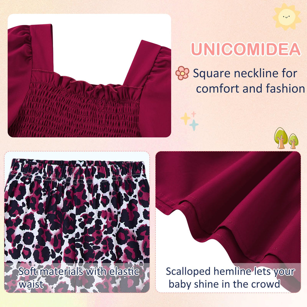 UNICOMIDEA Girls Clothes Set Shirt Top and Flare Pants with Bowknot 2-5T Kids 3 Piece Outfit For Girl