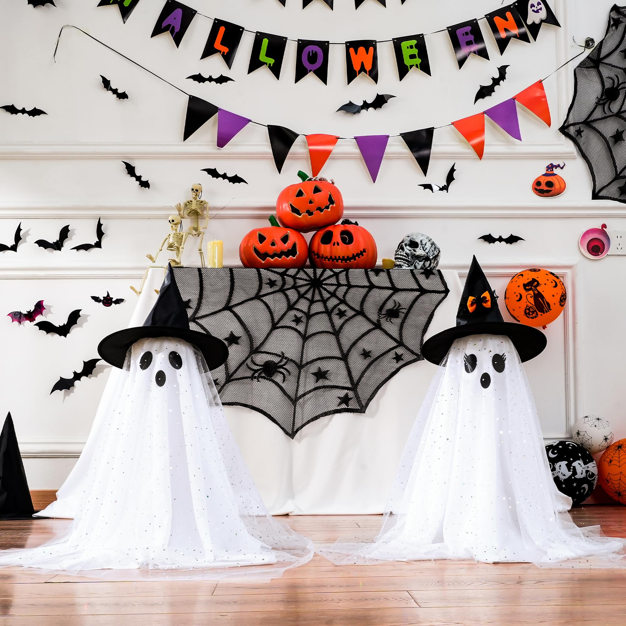 2Packs Halloween Decorations Outdoor,Halloweens Party Decoration Indoor,Spooky Ghost with Remote Control String Lights,Halloween-Ghost Lights for Porches Yards Gardens Lawn