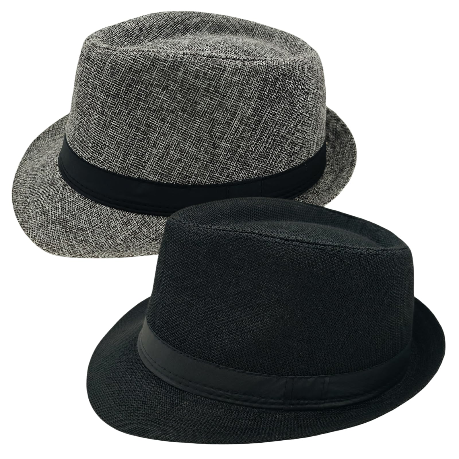 2 Pack Short Brim Fedora Classic 20s Trilby Panama Hats Summer Travel Cap for Men Women