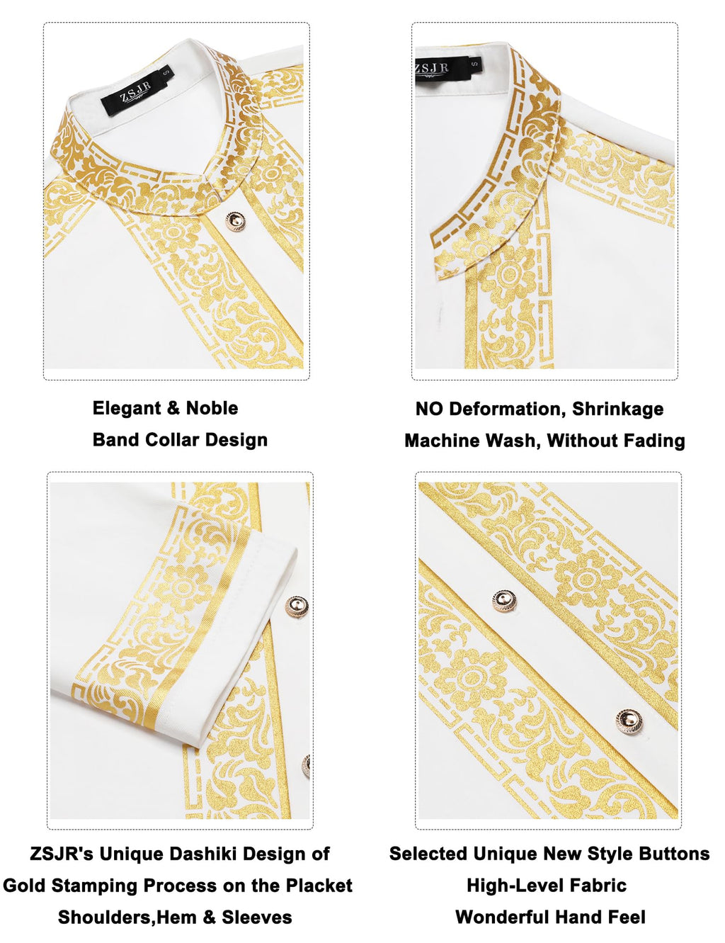 Mens African 2 Piece Set Nigerian Dashiki Metallic Traditional Suit Gold Stamp Printed Shirt and Pants Outfit