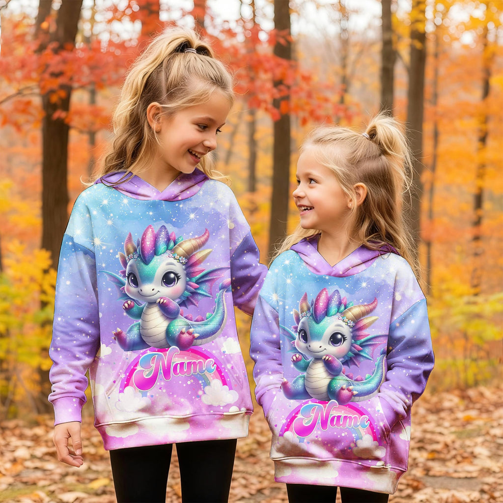 Hoodies for Girls Custom Sweatshirts with Name, Kids Pullover with Pocket, Comfy Graphic Hoodies for Daughter