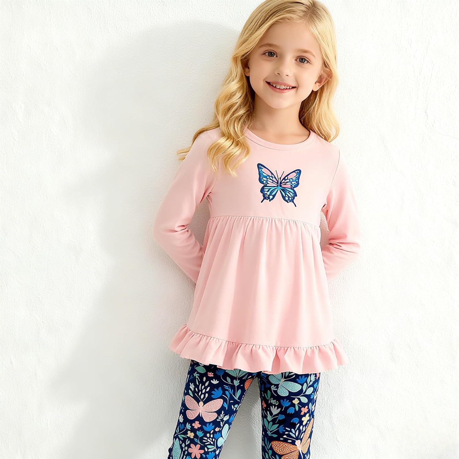 Kid Girl Clothes Ruffle Sleeve Top Floral Allover Pants 3-9 Years Fall Outfit Set