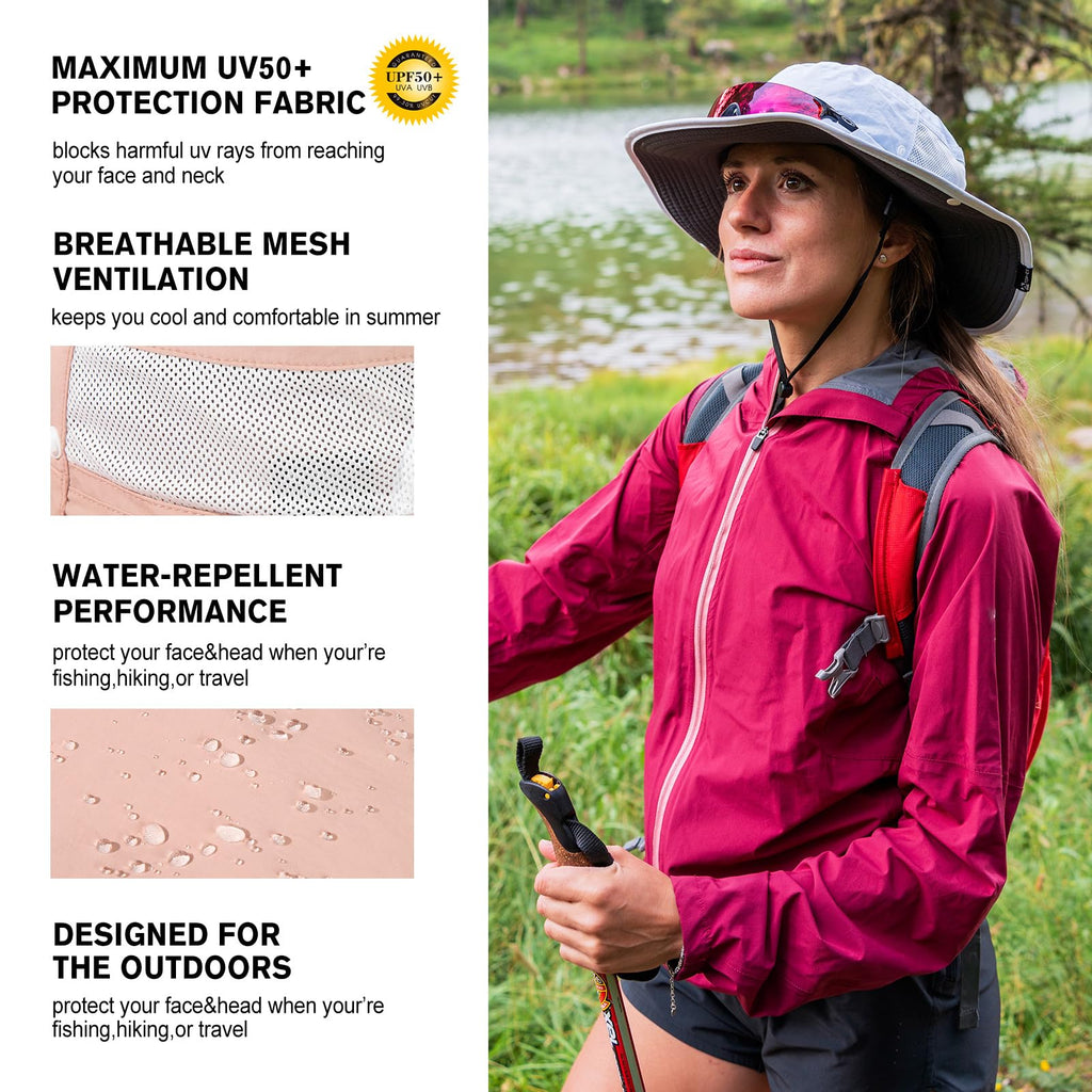 TOP-EX L/XL/XXL UV50+ Waterproof Wide Brim Bucket Sun Hat for Summer Fishing Hiking w/Detachable Strap & Vented Mesh