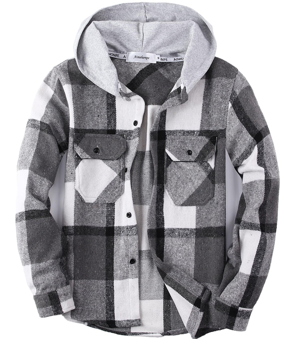 Boys Girls Casual Flannel Plaid Hoodies Spring Fashion Button Down Shirts Long Sleeve Cute Lightweight Jacket Coats