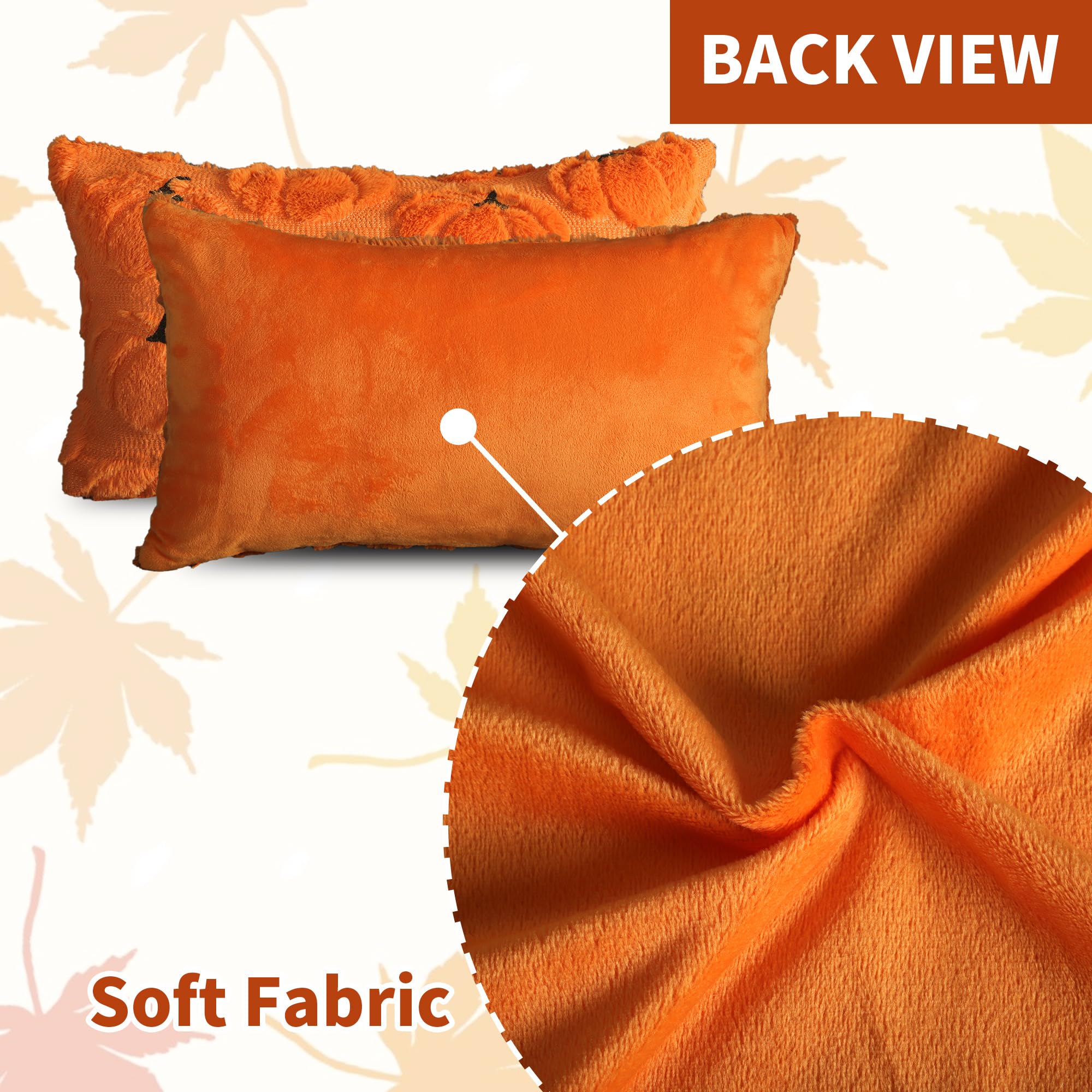 4TH Emotion Fall Pumpkins Decorative Pillow Covers 18x18 Set of 2, Beige Soft Plush Faux Fur Wool Farmhouse Throw Cushion Cases for Autumn Thanksgiving Holiday Home Decorations