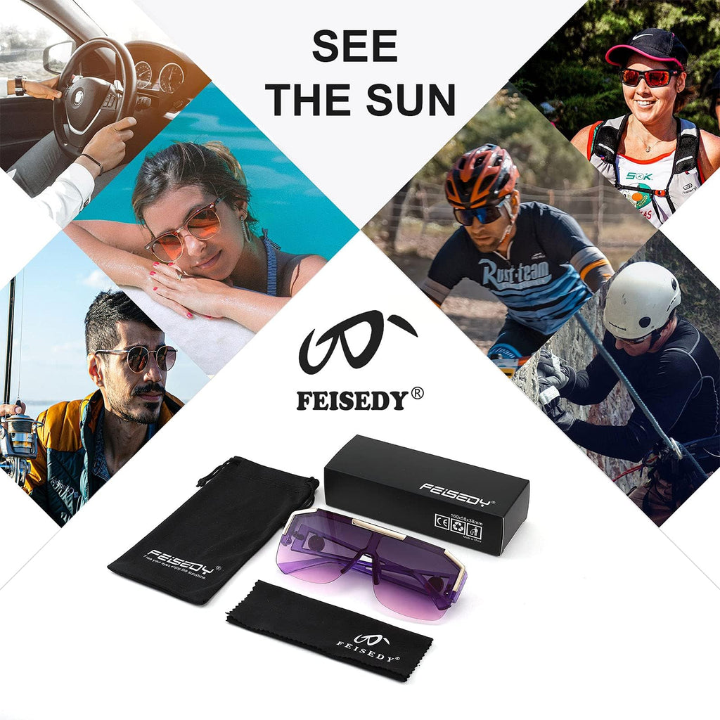 FEISEDY Square Oversized Sunglasses for Men Women, Flat Top Shield One Piece Lens Sun Glasses Shades B2765