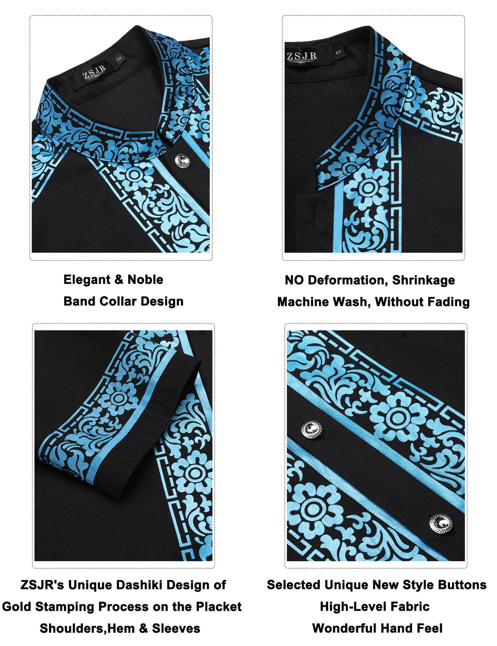 Mens African 2 Piece Set Nigerian Dashiki Metallic Traditional Suit Gold Stamp Printed Shirt and Pants Outfit