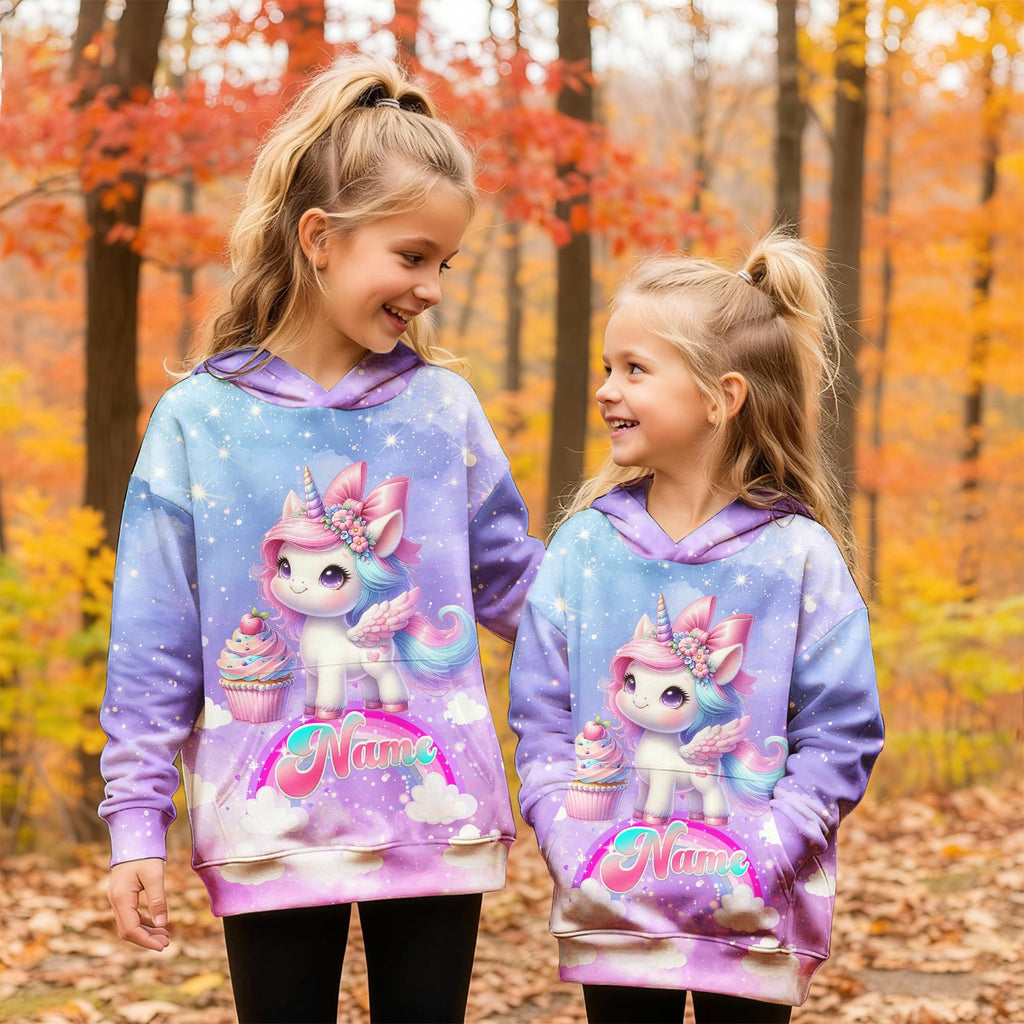 Hoodies for Girls Custom Sweatshirts with Name, Kids Pullover with Pocket, Comfy Graphic Hoodies for Daughter