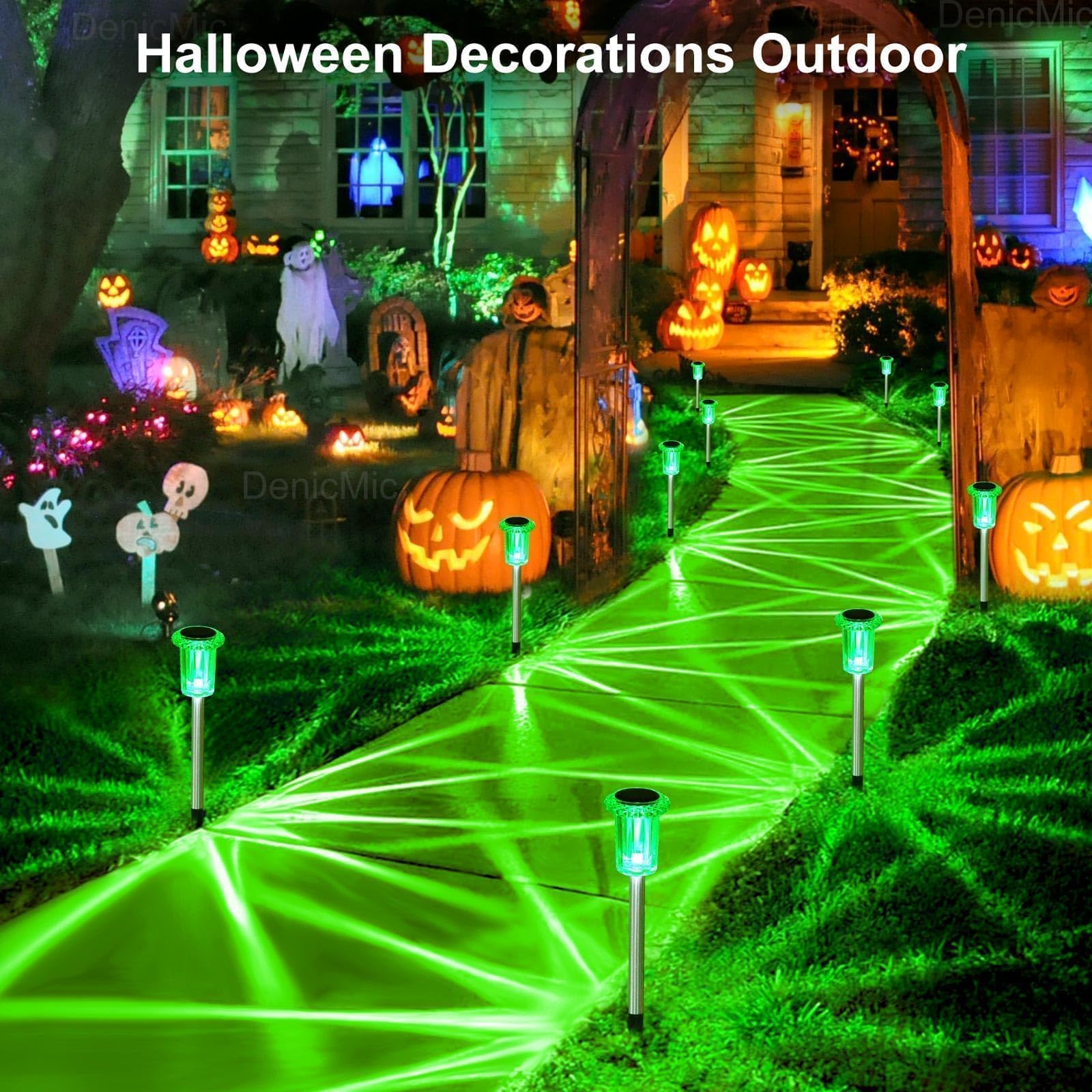DenicMic Halloween Solar Lights Outdoor 10 Pack Purple LED Waterproof Yard Garden Patio Backyard Pathway Walkway Landscape Path Lawn Outside Halloween Decorations Outdoor
