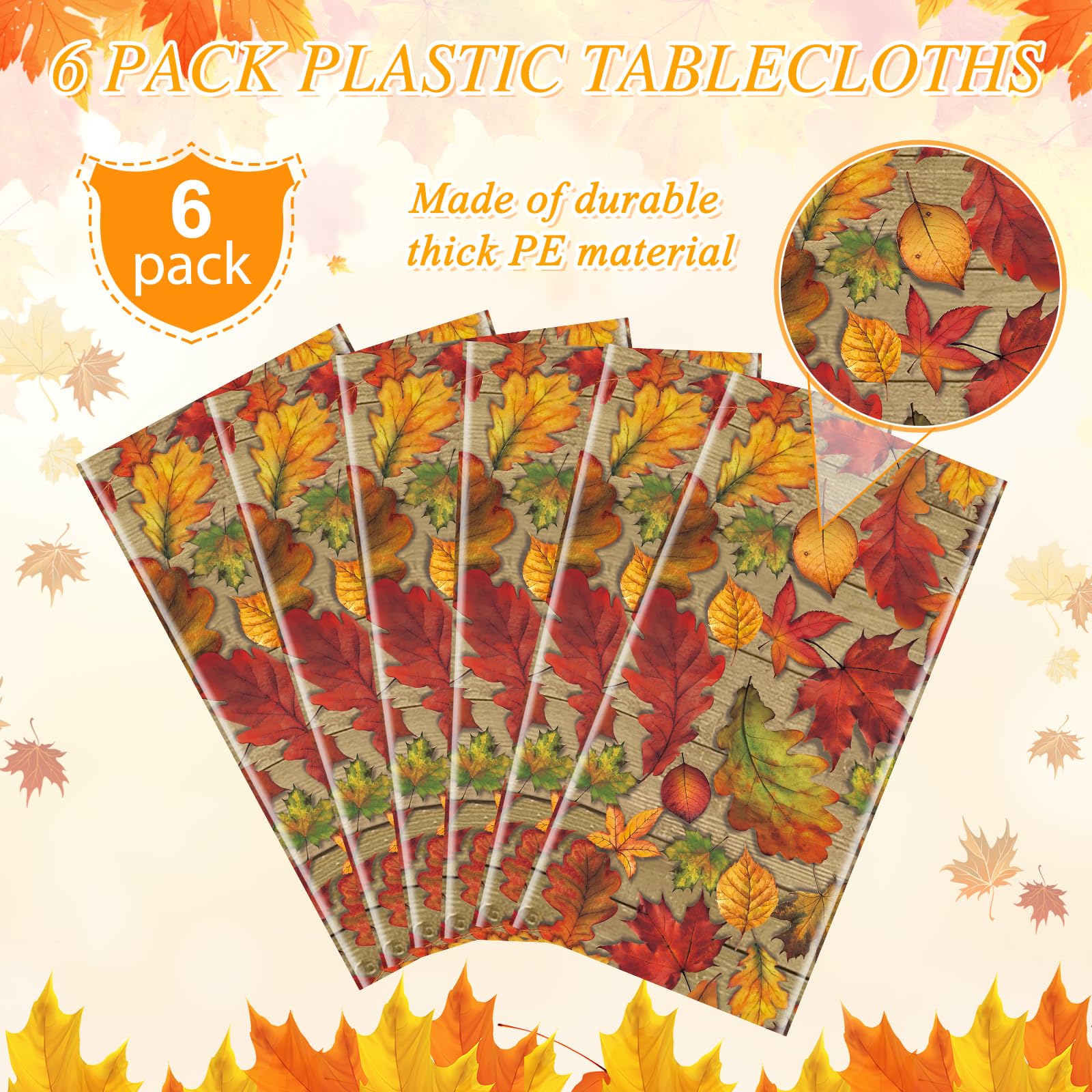 3Pack Fall Leaf Plastic Tablecloth Decorations,Disposable Autumn Orange Leaf Maple Table Cloths for Parties,Rectangle Thanks Giving Table Cover for Kitchen Fall Harvest Thanks Giving Decor,54x108 Inch