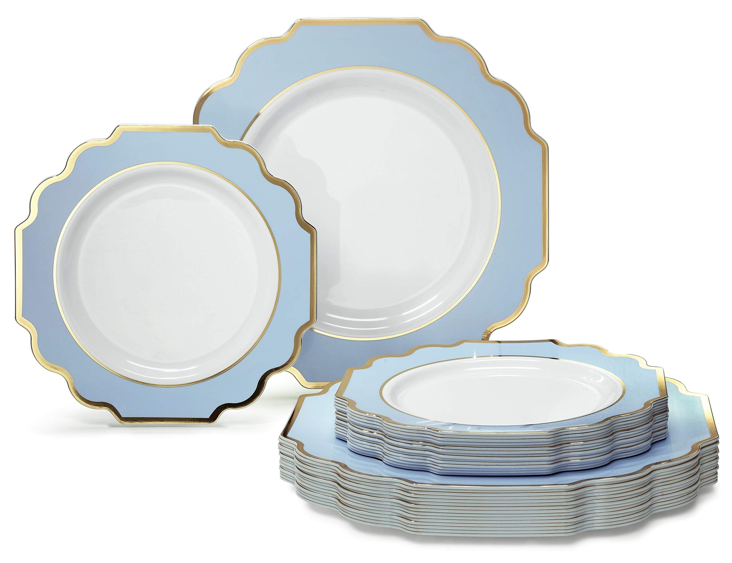" OCCASIONS " 50 Plates Pack (25 Guests)-Heavyweight Wedding Party Disposable Plastic Plate Set -(25x10.5'' Dinner + 25x8'' Salad/Dessert) (Imperial White & Gold)