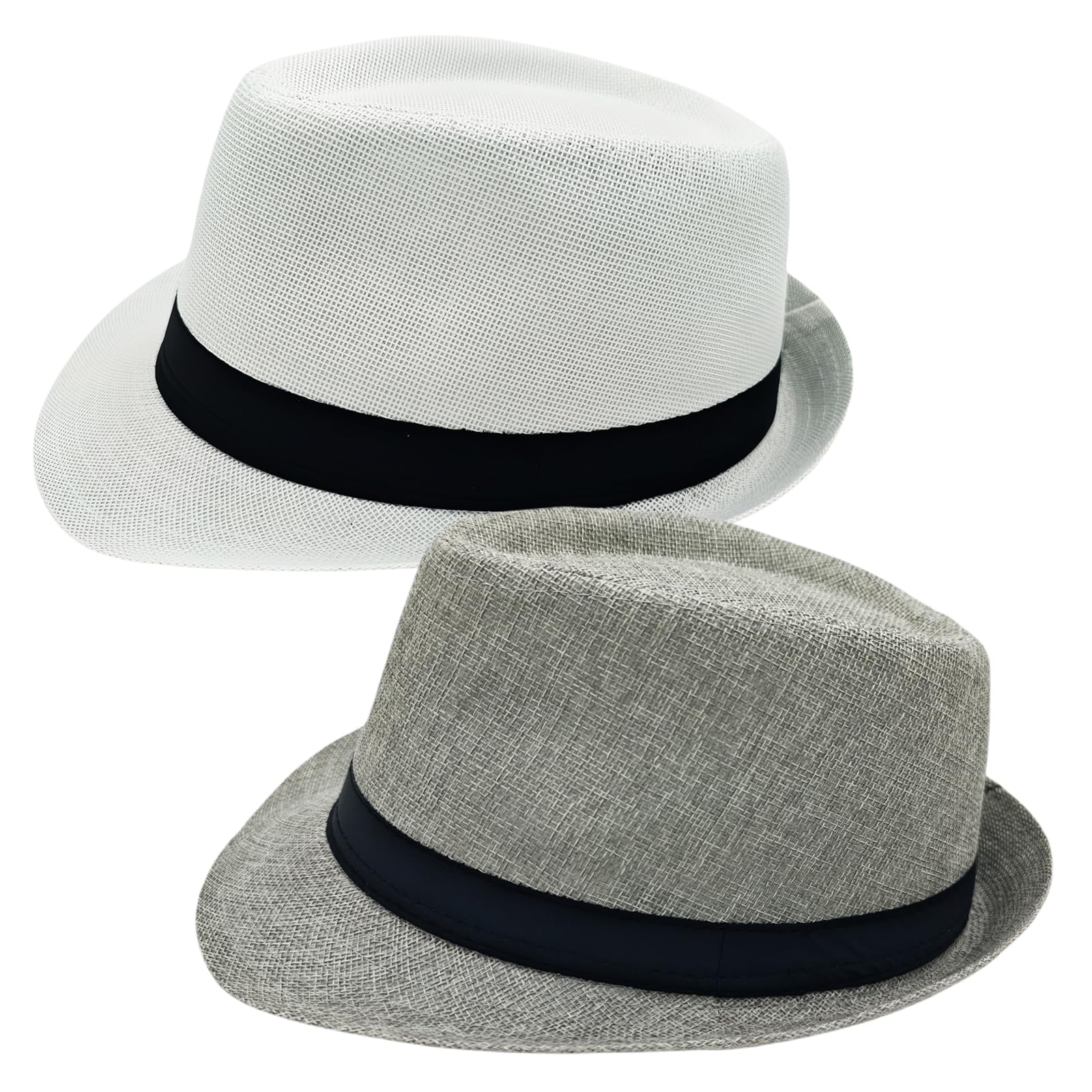 2 Pack Short Brim Fedora Classic 20s Trilby Panama Hats Summer Travel Cap for Men Women