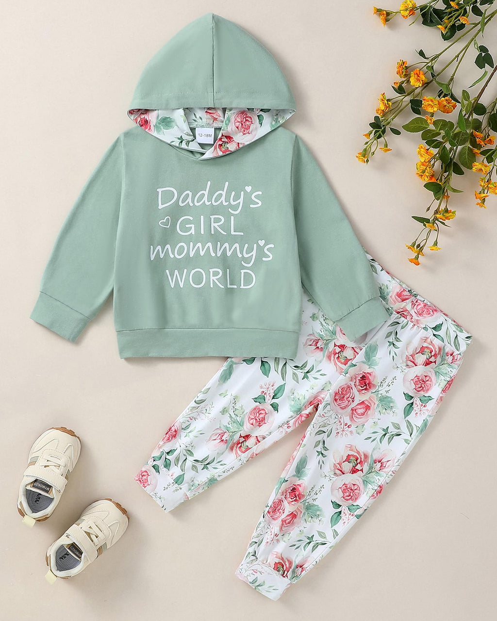 ZOEREA Toddler Girls Clothes Baby Outfits Letter Hoodie Sweatshirts Flower Sweatpants 2Pcs Tracksuit Fall Winter Clothing