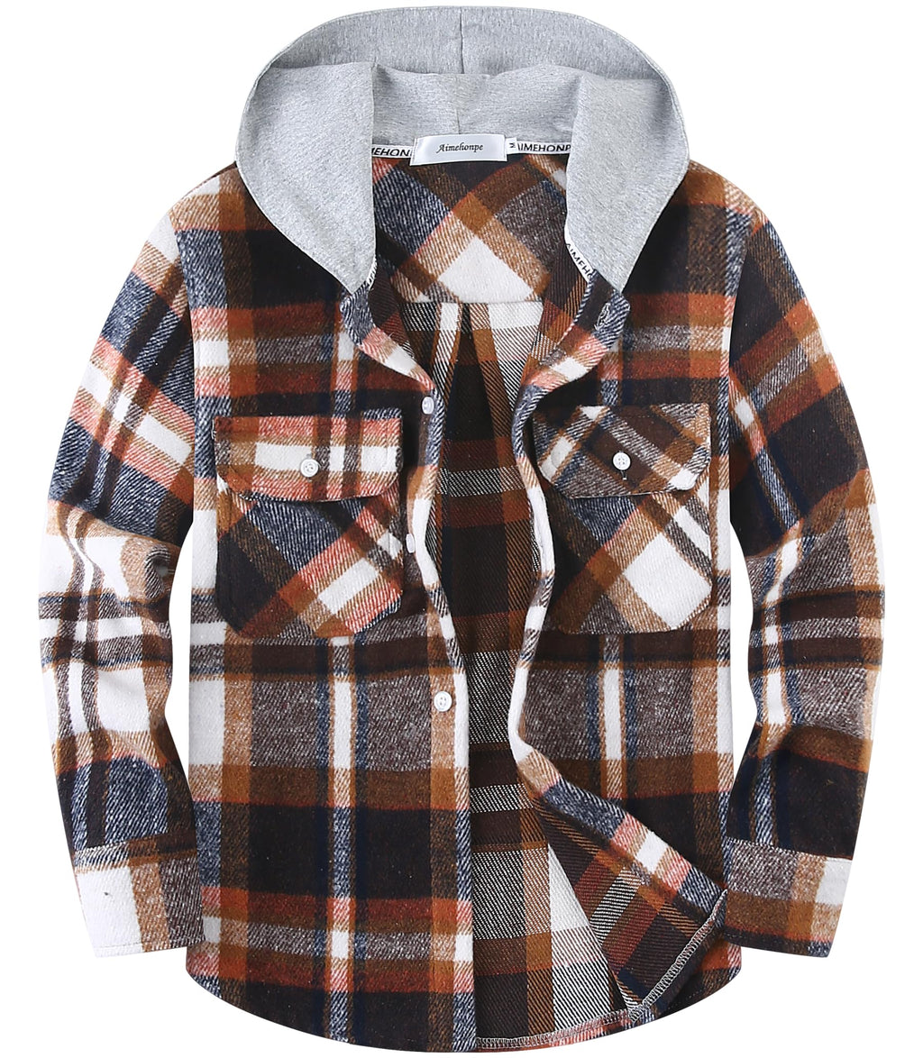 Boys Girls Casual Flannel Plaid Hoodies Spring Fashion Button Down Shirts Long Sleeve Cute Lightweight Jacket Coats