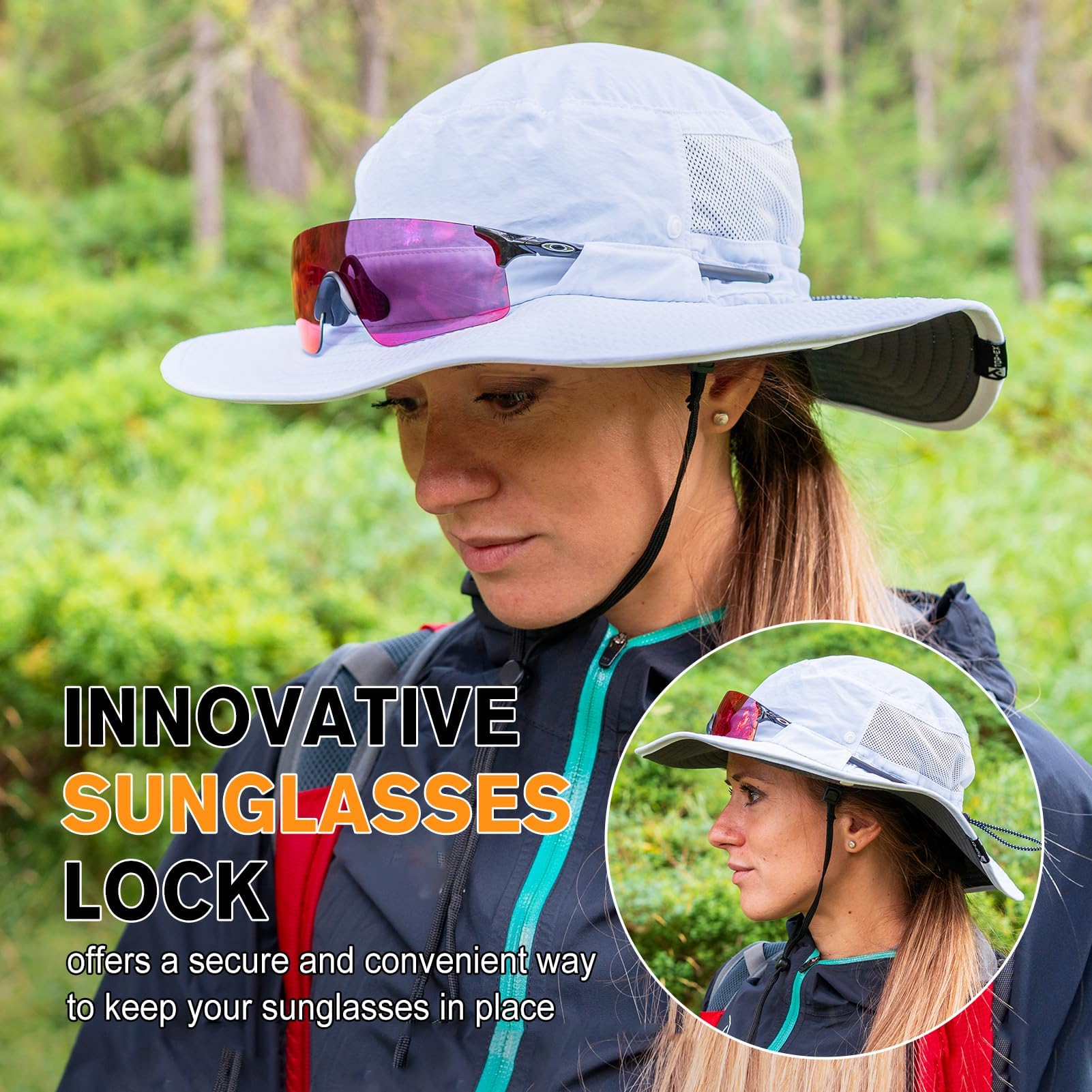 TOP-EX L/XL/XXL UV50+ Waterproof Wide Brim Bucket Sun Hat for Summer Fishing Hiking w/Detachable Strap & Vented Mesh