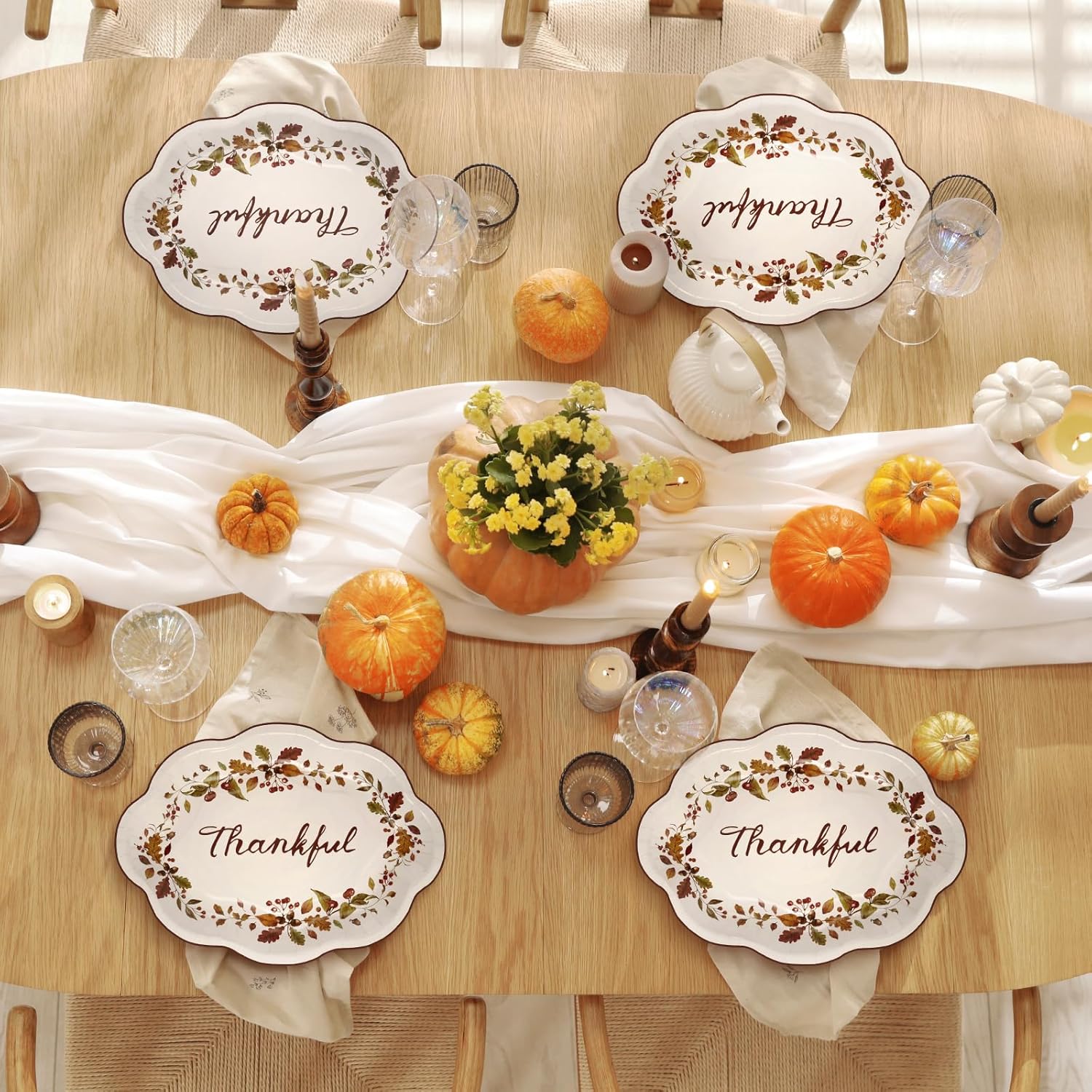 50 Pcs Thanksgiving Leaves Oval Paper Plates 9.6"x12"Autumn Berry Heavy Duty Party Plates Fall Maple Large Disposable Plates for Fall Harvest Give Thanks Party Supply