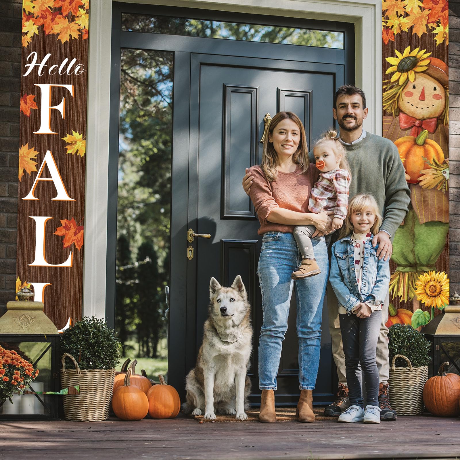 Fall Harvest Scarecrow Porch Banner Sign - Autumn Thanksgiving Front Door Decorations, 12 x 71 Inch