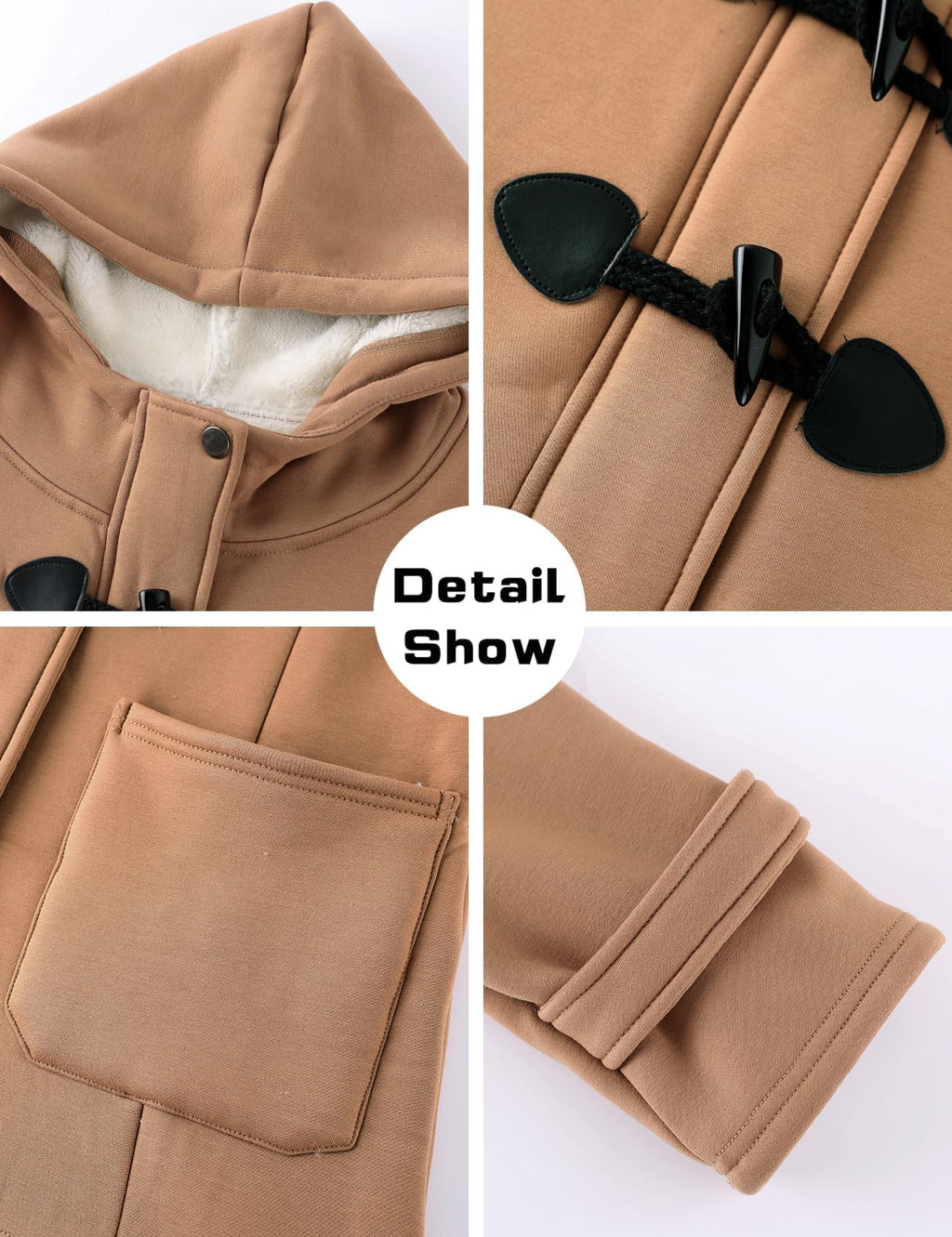 Gihuo Winter Jackets for Women Sherpa Lined Jacket Women Duffle Toggle Coat Hooded Fleece Jacket