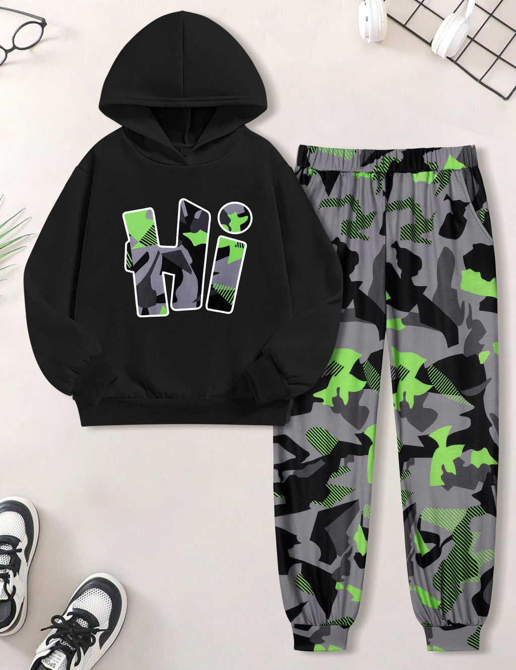 Boys Clothes Camo Boys Outfits Letter Printing Pullover Hoodie and Pants 2Pcs Winter Kids Clothes Boys for 7-14 Years