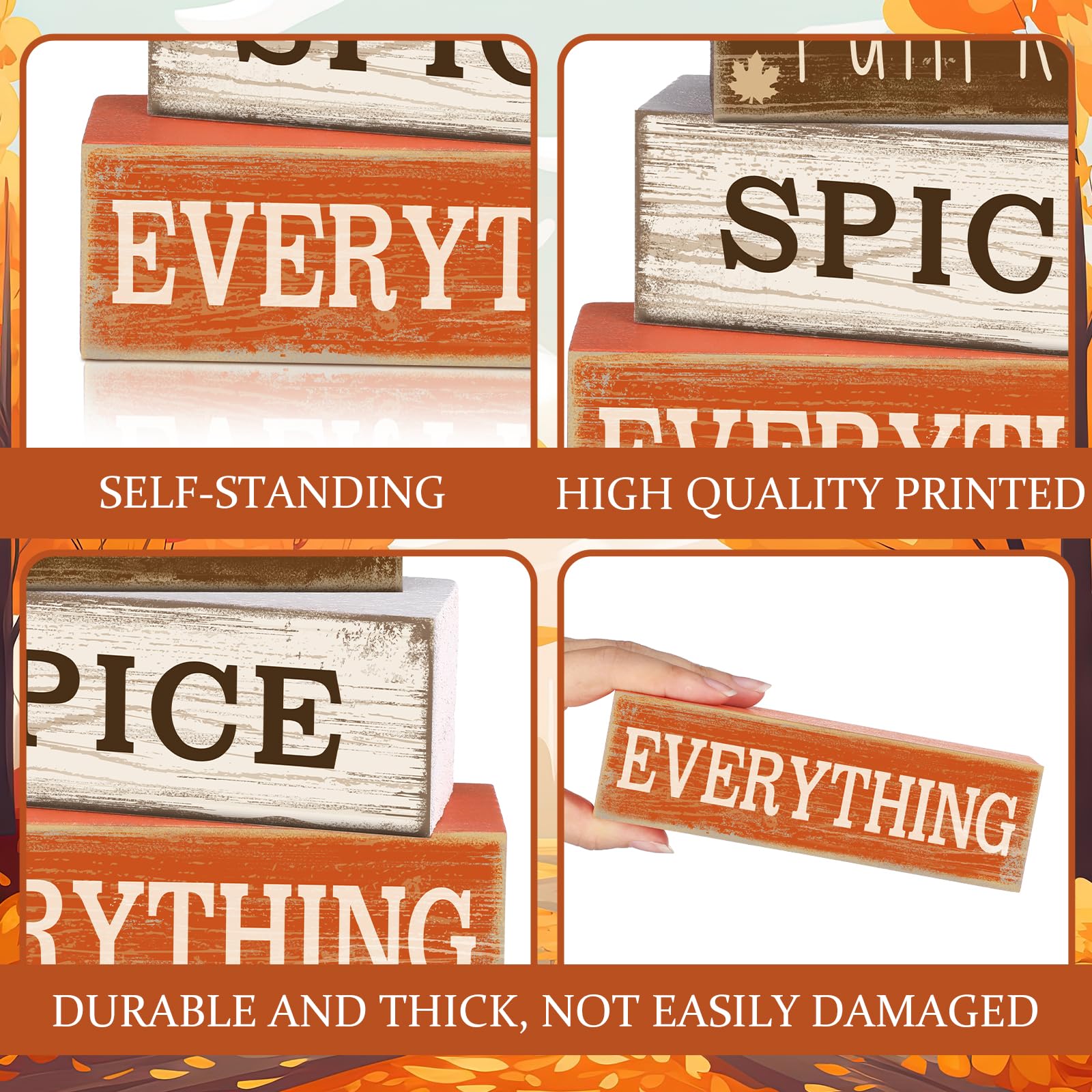 4 Pcs Fall Decor Wooden Maple Leaf Decoration Fall Tiered Tray Decor Rustic Wooden Maple Leaf Block Sign Gift Thanksgiving Table Centerpiece Farmhouse for Autumn Harvest Party Home Kitchen